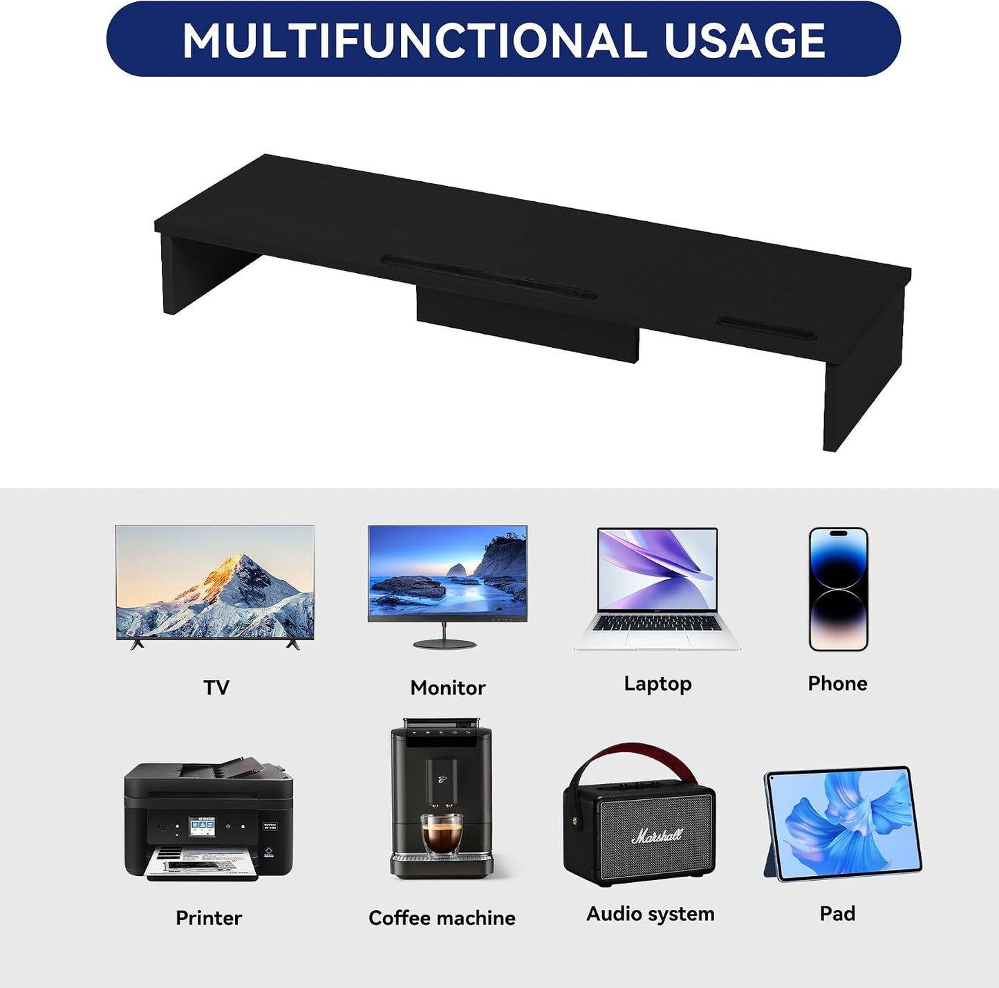 35.8in 2 Dual Monitor Stand Riser with Phone Tablet Holder, Large Monitor Stand for Desk, Computer Monitor Stand