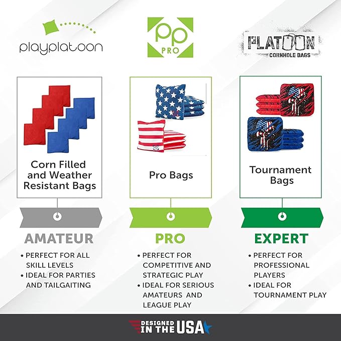 Professional Cornhole Bags - Set of 8 Regulation All Weather Double Sided - Sticky Side/Slick Side Bean Bags for Pro Corn Hole Game