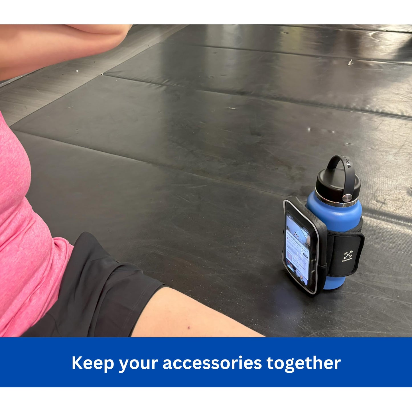 Maxby Magnetic Water Bottle Sleeve with Phone Pouch for Gym, Touchscreen Access, Key Clip, Fits Most 20 to 40 oz Bottles, Attaches to Metal Gym Equipment, Keeps Bottle Off the Floor and within Reach