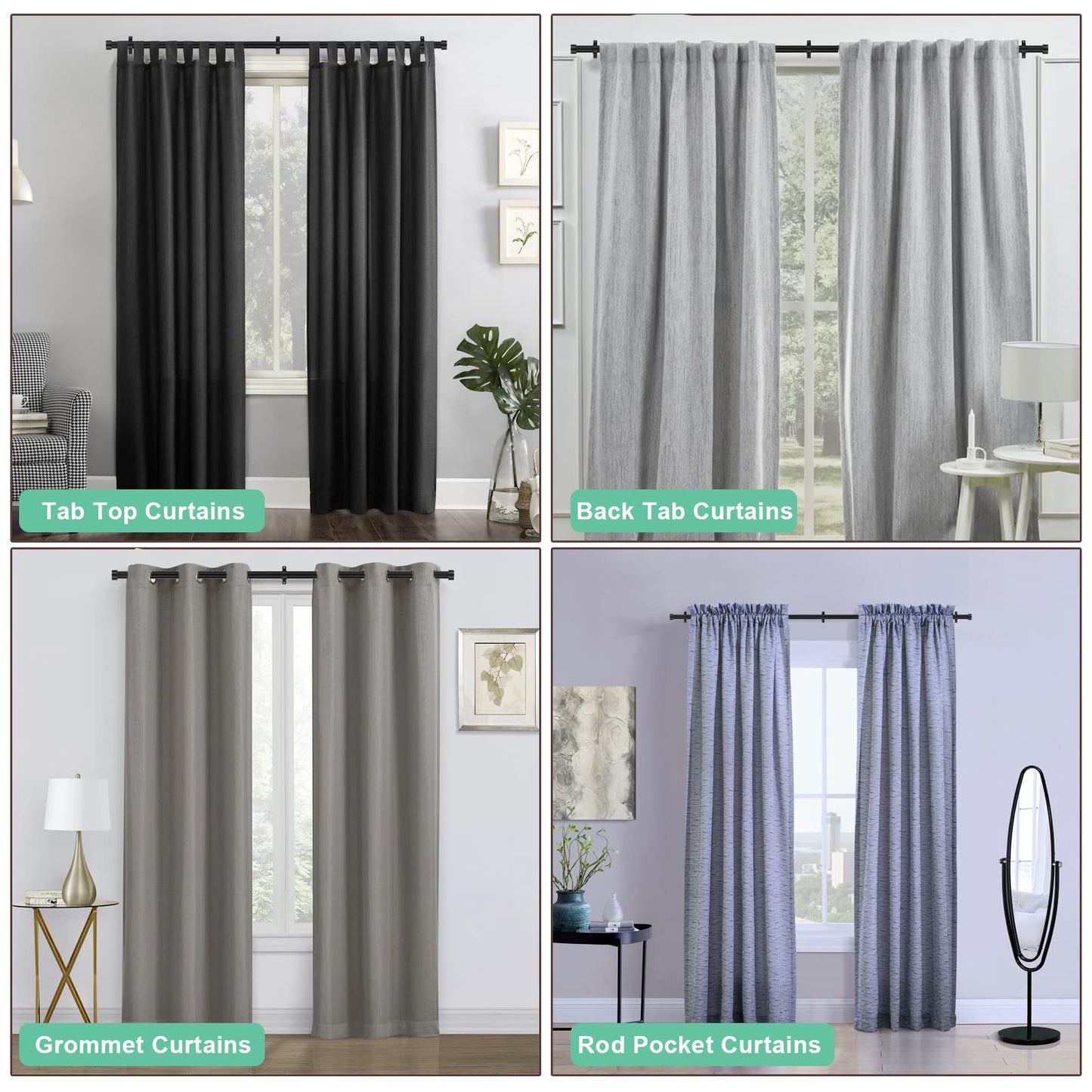 Lwiiom Brushed Nickel Curtain Rods for Windows 144-168 Inch, 1-Inch Adjustable Drapery Rods with Aluminum End Cap and Brackets for Room Divider, Bedroom, Living room, Kitchen, Bathroom Etc