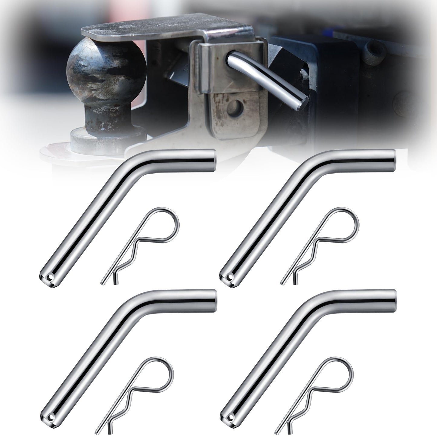 4 Set 5/8" Trailer Hitch Pin & Clip with Grooved Head, Heavy Duty Trailer Hitch Pin Fits 2" or 2.5" Receiver, Strong Spring R Clips Prevent Slipping, Suitable for Towing