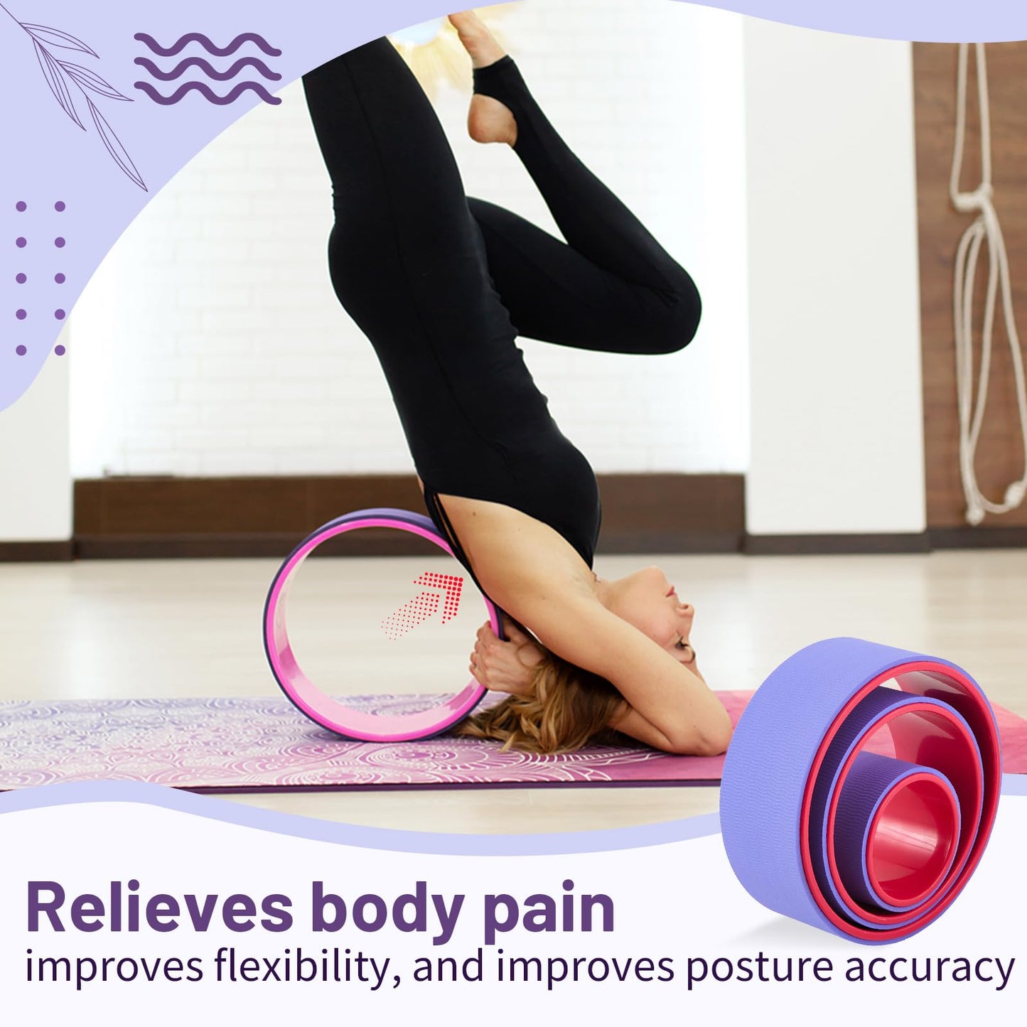 Simgoing 3 Pack ABS Yoga Wheel Set 660 Lbs Foam Roller for Back Pain & Stretching Back Wheel for Massage, Purple and Pink Set