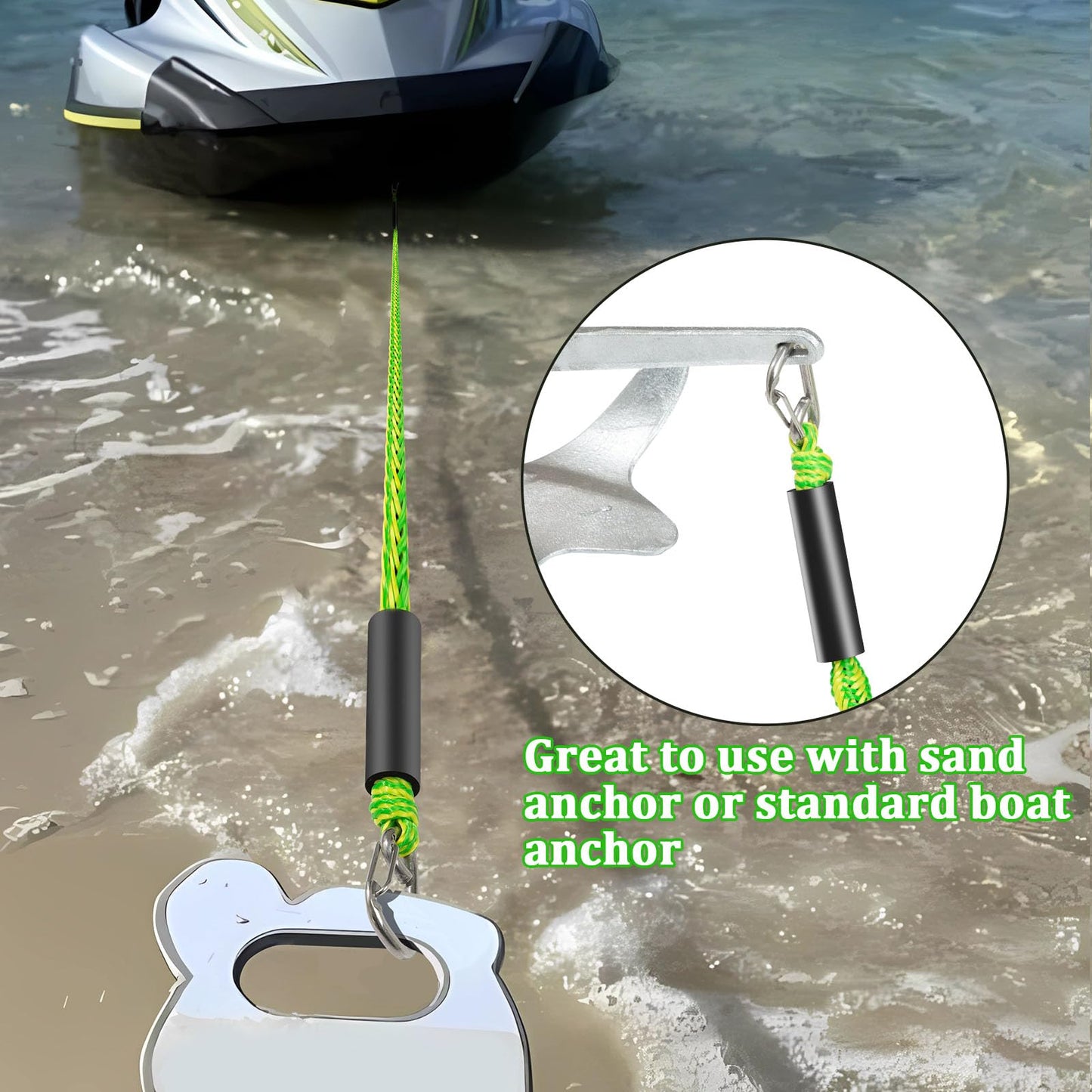 Botepon Boat Bungee Anchor Lines for Beach Anchor, Boat Beach Anchor Rope for Beach Boat, PWC, Jet Ski Or Seadoo, PWC Accessories, 14ft Stretch to 50ft