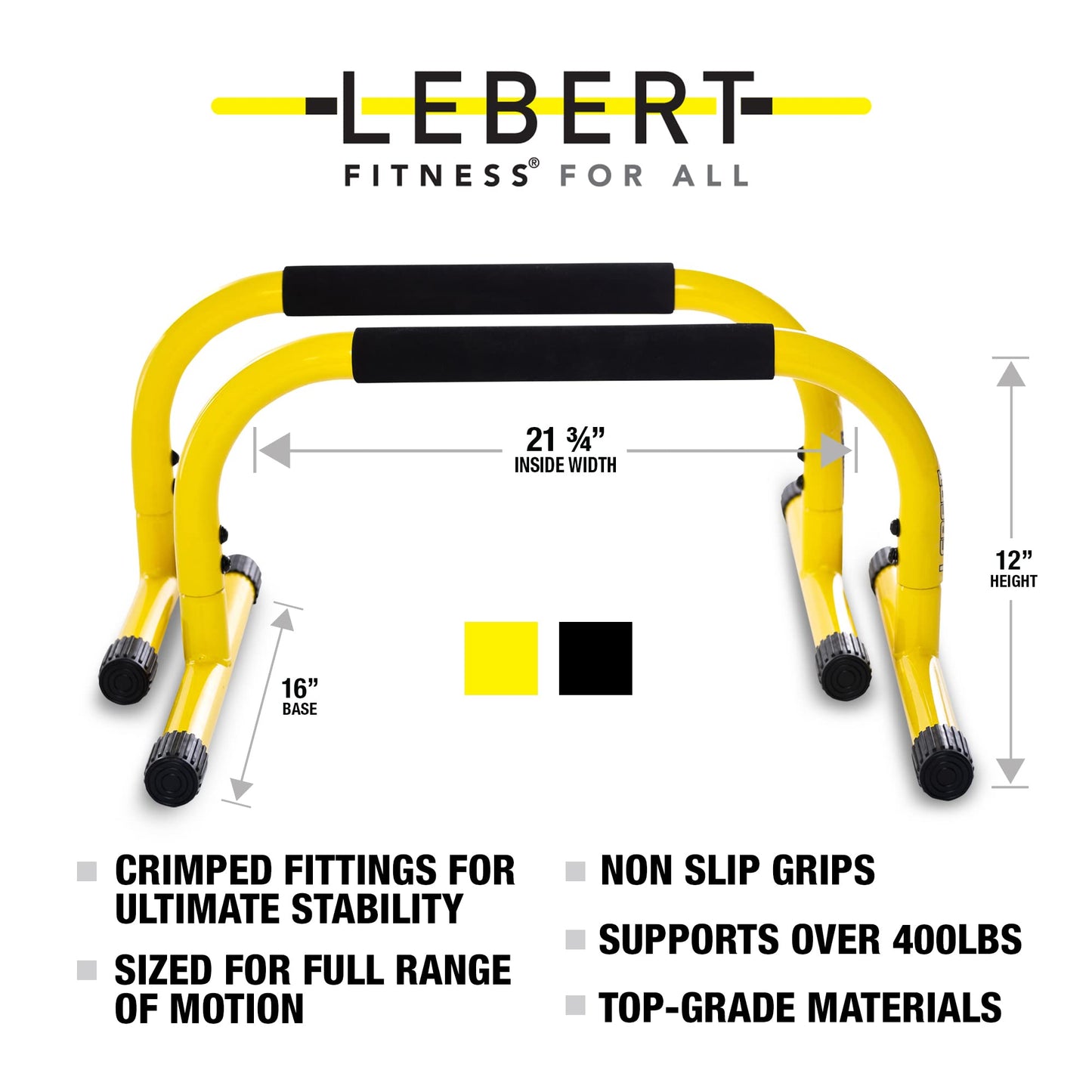 Lebert Fitness Parallette Bars Yellow – Push Up & Dip Bars for Calisthenics, Bodyweight Training, L-Sits & Handstands – Heavy Duty Steel with Non-Slip Foam Grips