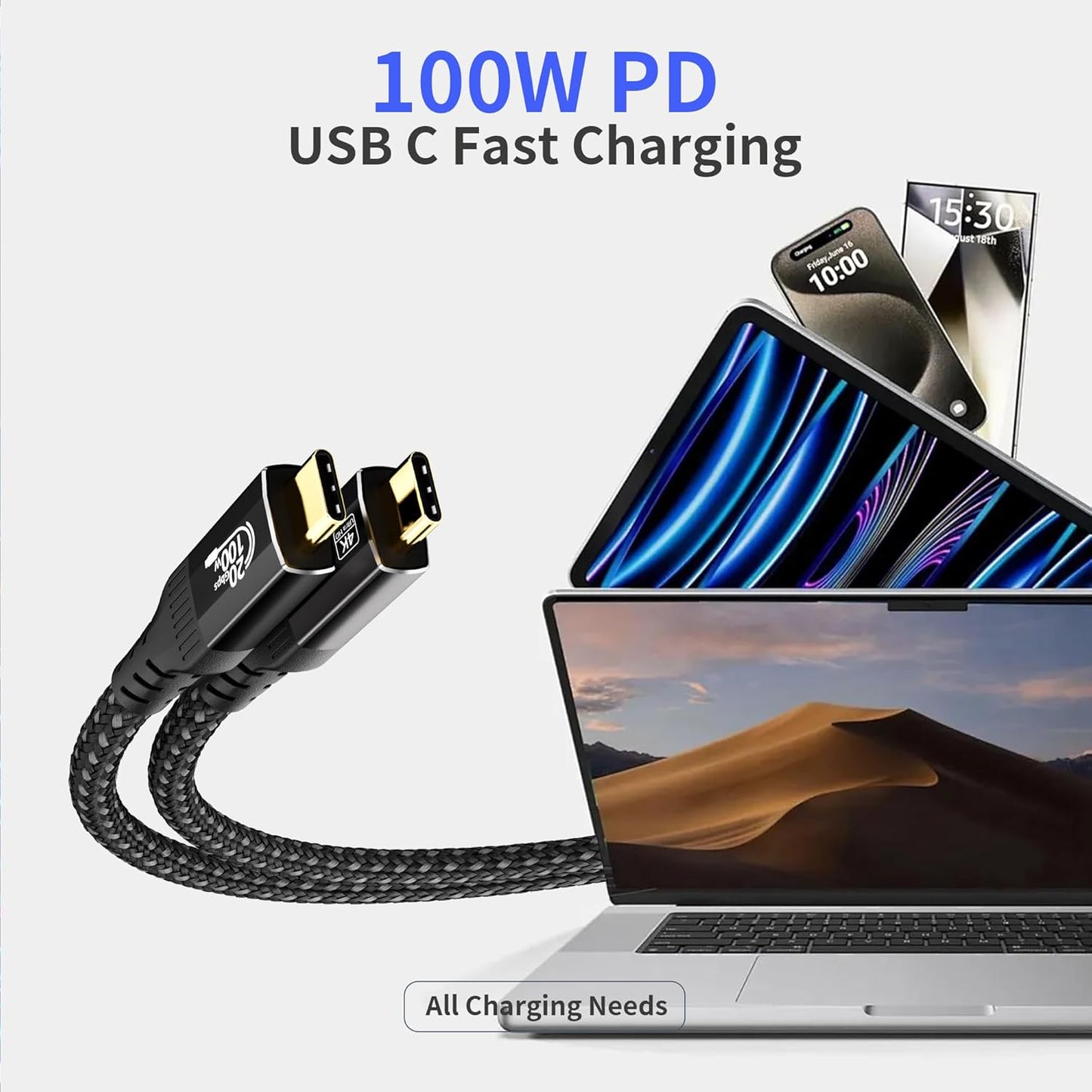 Yiicumhh 16.5FT 4/3, 3.2 2 20Gbps 100w 4K@120Hz Long USB C to USB C Cable Compatible with Thunderbolt USB Gen High
