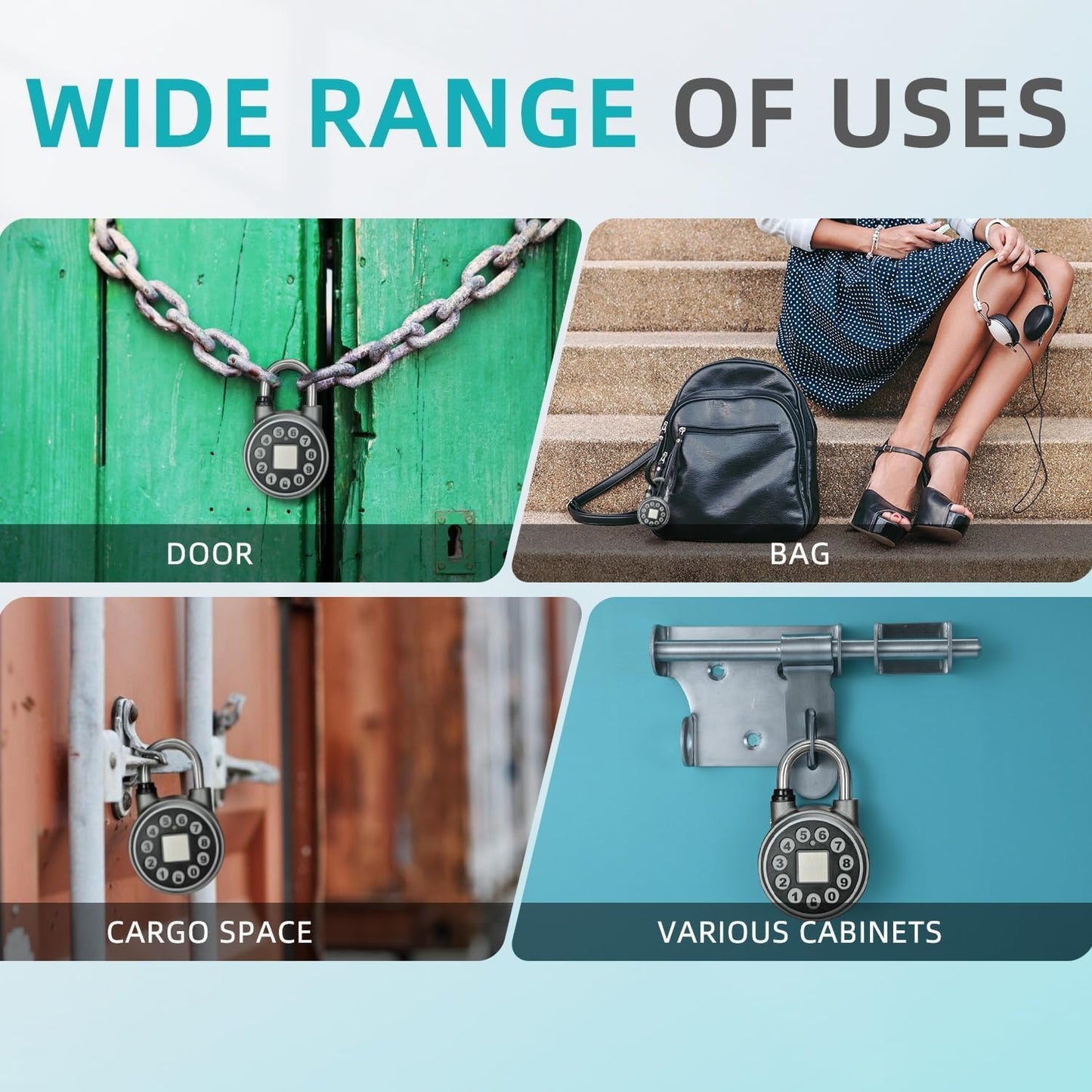 SFW Fingerprint Padlock, Bluetooth Pad Locks with Code, Water Resistant Smart Padlocks with Mobile App, Suitable for Gym, Sports Facilities, Bicycles, Schools, Luggage and Lockers