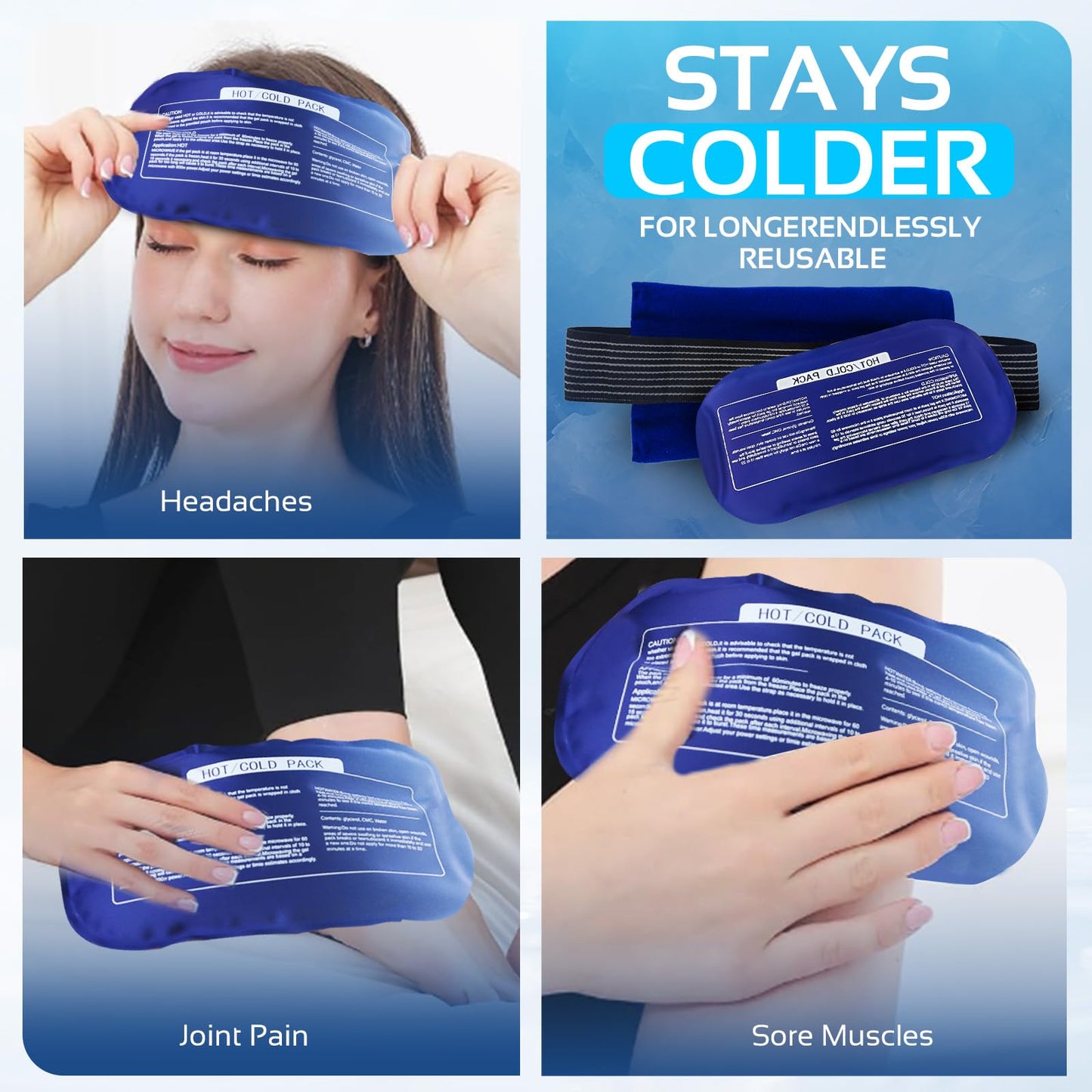Ice Packs for Injuries Reusable (3-Piece Set) – Hot and Cold Ice Packs for Knee, Reusable Gel Wraps Support, Adjustable Ice Pack Pain Relief for Shoulders, Back Joints Muscles, Knees, Arms and Legs
