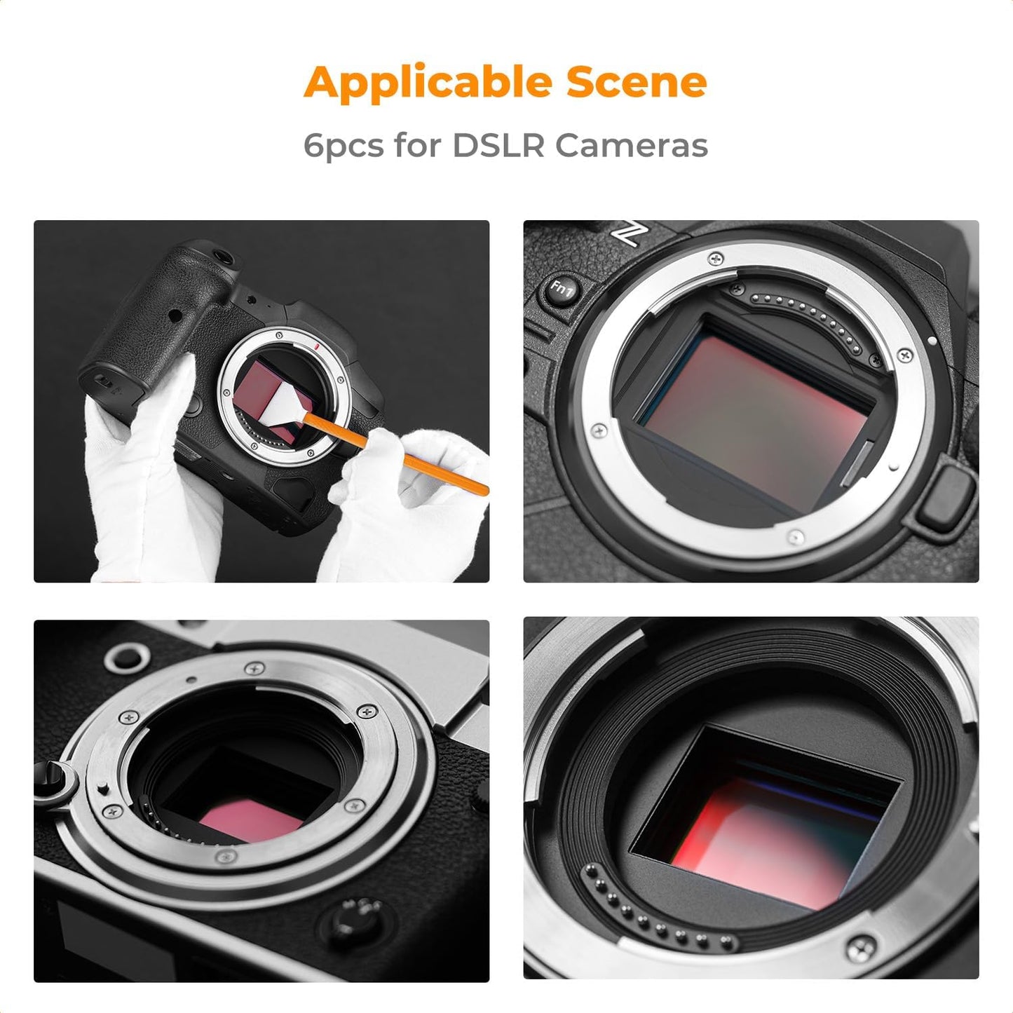 K&F CONCEPT 6 Pack CMOS 24mm 20mm Full-Frame Sensors Cleaning Swabs, DSLR SLR Digital Camera Dry CCD Clean Swabs