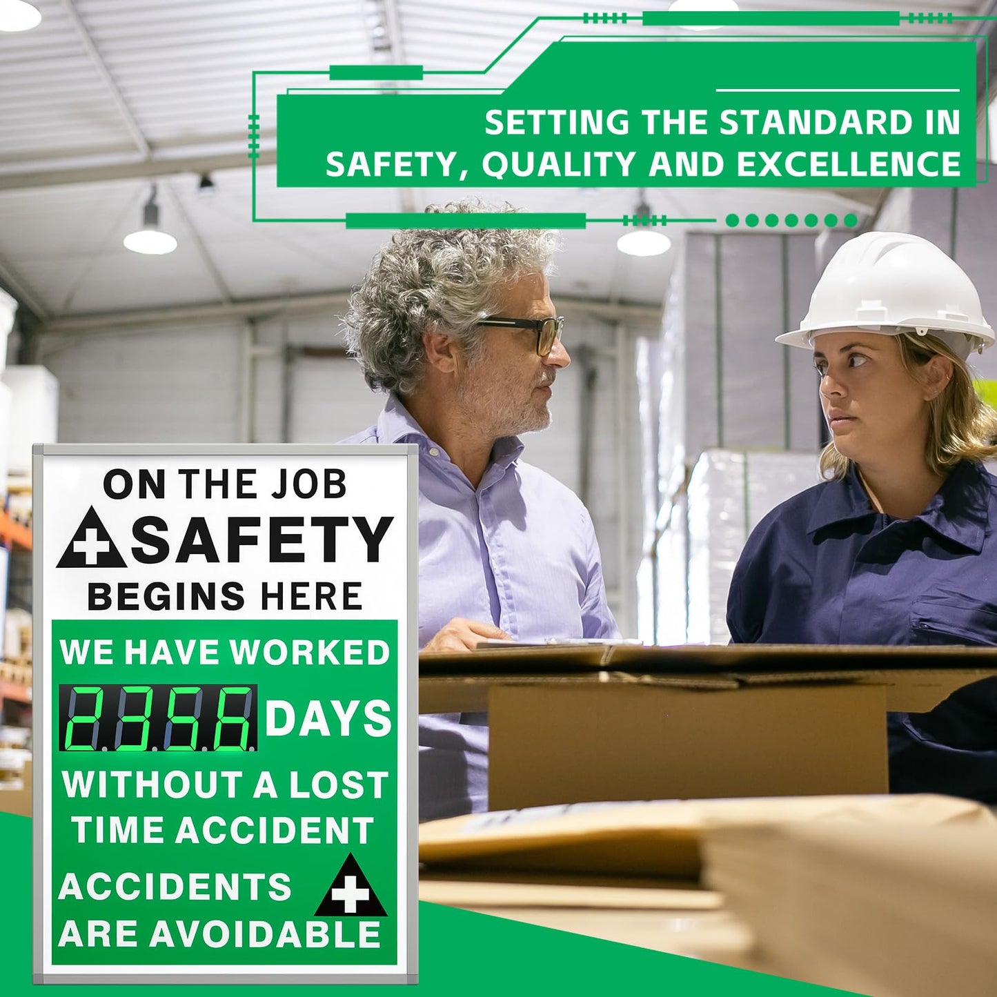 Days Safety Is The Priority Without Accident Sign Electronic Safety Scoreboard 28" x 20" with Remote Control Safe Scoreboard Sign Days Without a Lost Time Accident Are Avoidable(English Style)