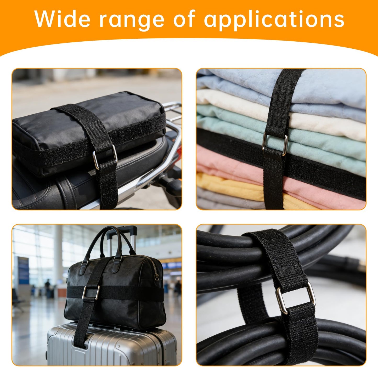 TACVEL 1.5" x16ft Hook and Loop Straps, Long Adjustable Fastening Straps with 15 Metal Buckles, Cut to Length Cinch Straps, Reusable Nylon Securing Cord Ties for Organizer or Storage