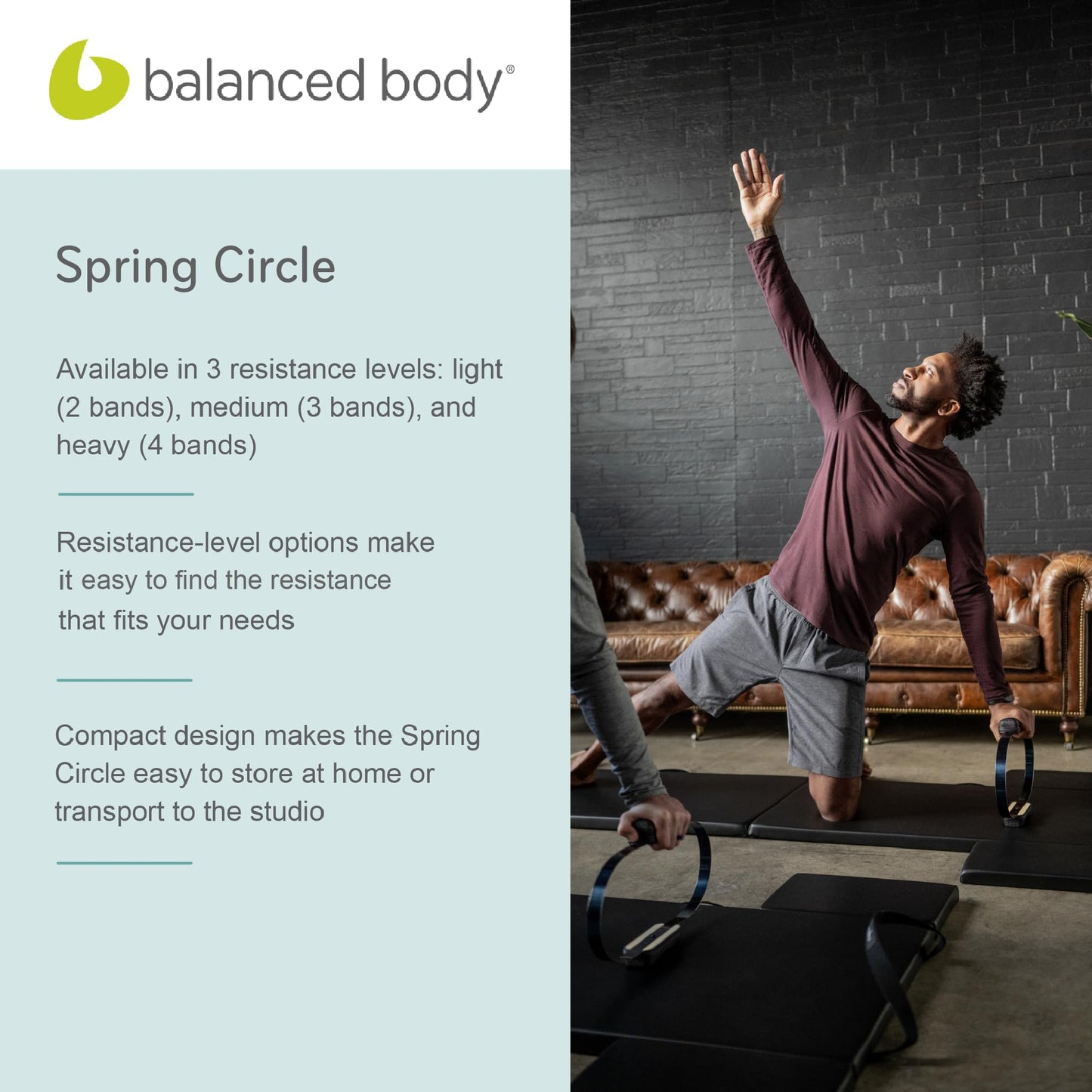 Balanced Body Spring Circle, Workout Ring, Pilates Reformer Accessory, Pilates Equipment for Home Gym or Pilates Studio Use, Medium 3-Band Resistance