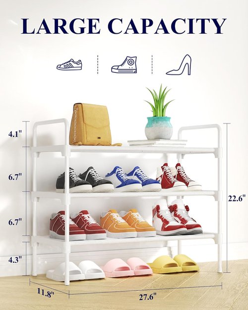 Kitsure Shoe Rack - Sturdy Space-Saving Organizer for Closet & Entryway | 27.6" x 11.8" x 22.6", White