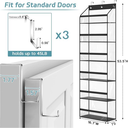 AOODA Clear Over The Door Hat Rack - Large Storage Organizer for Up to 72 Baseball Caps | Black