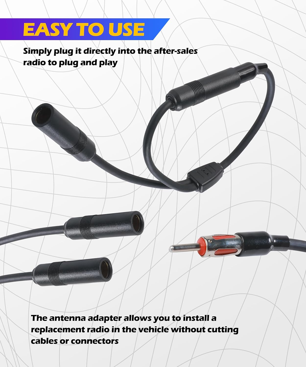 SCUARI 1 2 Car Antenna Adapter,Antenna Adapter for Car Stereo,Car Accessories Male to Female Y Antenna Cable,Radio