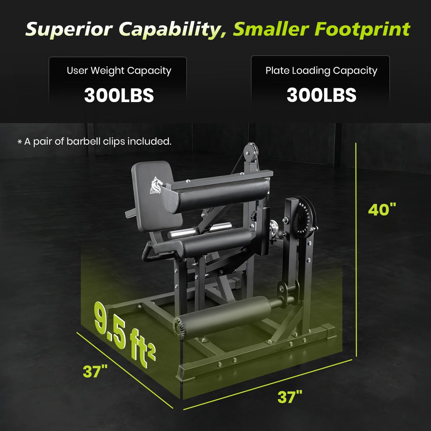 LIONSCOOL Leg Extension and Curl Machine, 600lbs Adjustable Seated Leg Extension and Hamstring Curl Bench, 2" Plate Loadable Lower Body Exercise Cable Equipment for Home Gym, Barbell Clips Included