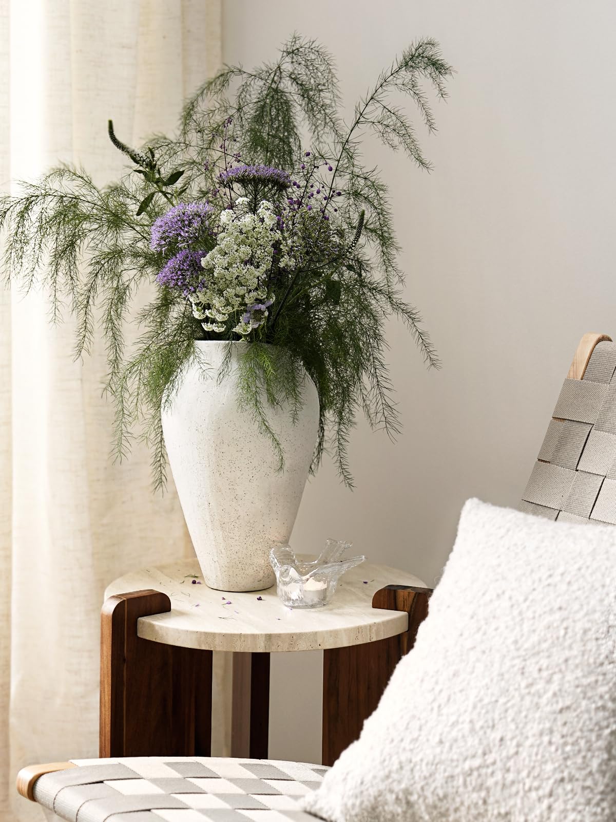 White Ceramic Vase - Large 11.8 Inch Tall Floor Vase for Centerpieces, Farmhouse Flower Vases, Rustic Minimalist Home Decor for Living Room, Enterway, Wedding (Sandstone White)