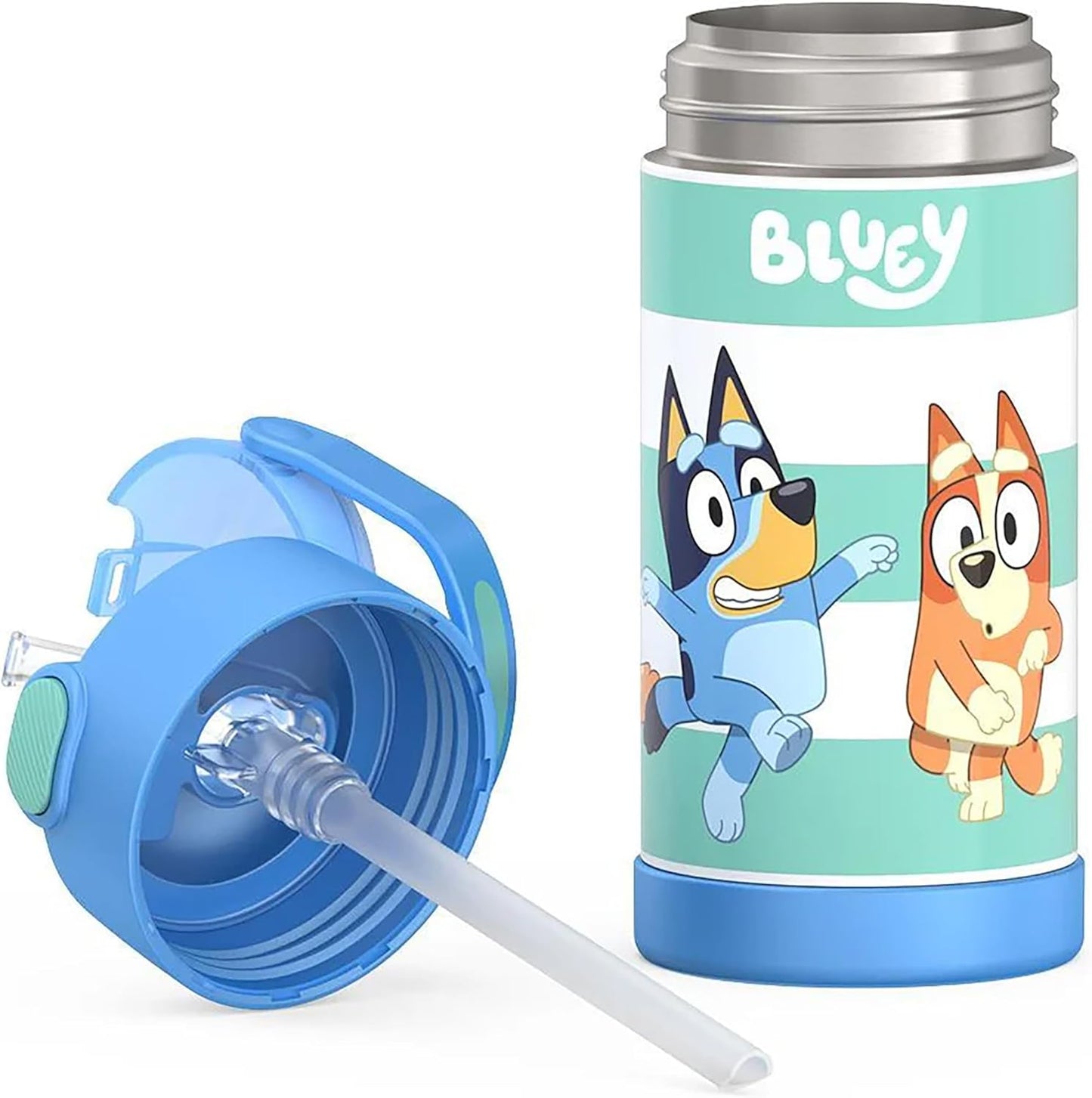 THERMOS FUNTAINER Water Bottle - 12 Ounce Kids Stainless Steel Vacuum Insulated with Straw - Bluey Design