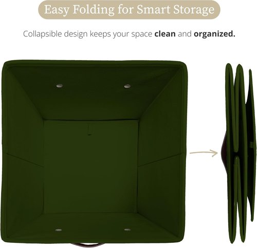 DECOMOMO Storage Baskets - 13x15x13 Cube Bins with Labels for Organized Shelves | Olive Green (4-Pack)