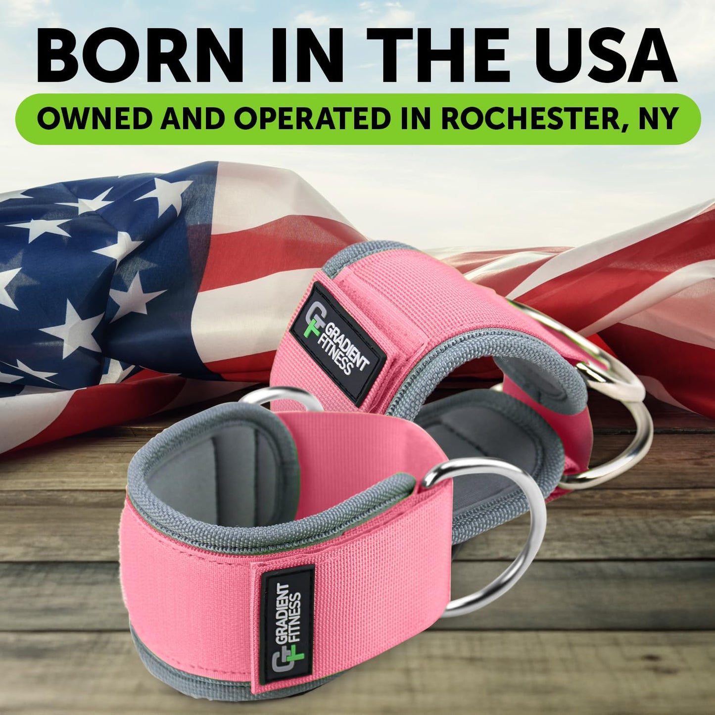 Gradient Fitness Ankle Straps (2 Pack) | Ankle Strap for Cable Machine, Ankle Bands for Working Out, Cable Ankle Strap, Cable Machine Attachment, Ankle Cable Attachments for Gym (Pink, 2 D-Rings)