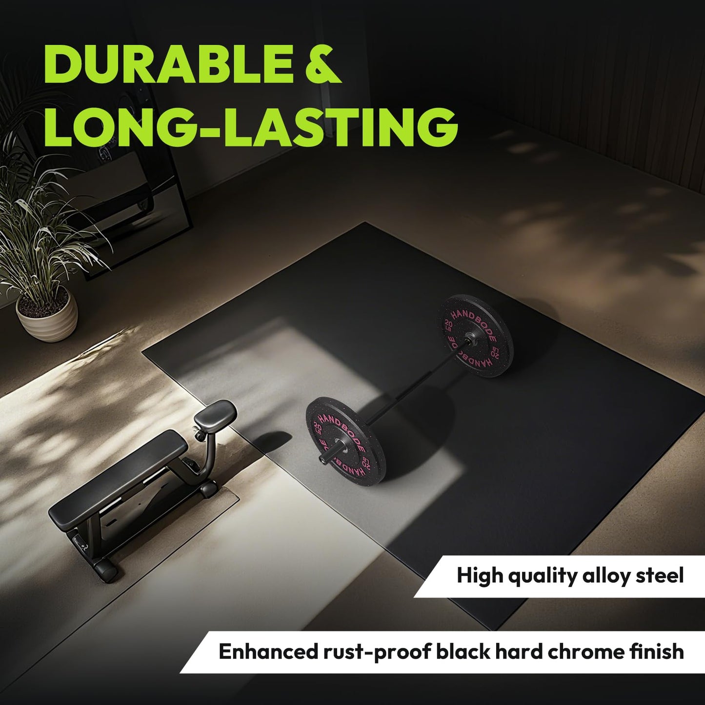 HANDBODE 4 ft Olympic Barbell, 2 Inch Short Weight Bar, 500 lb Capacity with Knurled Grip, Hard Chrome Home Gym Straight Bars for Powerlifting, Bench Press, Deadlift, Squat, Black