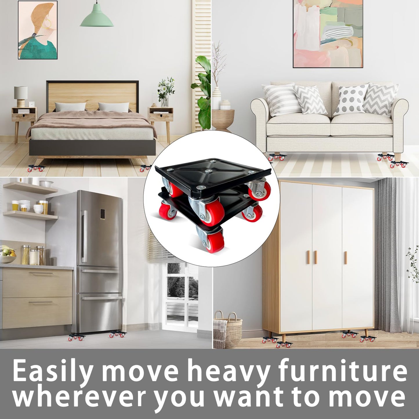 Furniture-Dolly-Furniture-Movers with-5-Wheels, Furniture Sliders Lifters Tool Set for Moving Heavy Duty, Furniture Dollies, Max Capacity 1650Ib Red