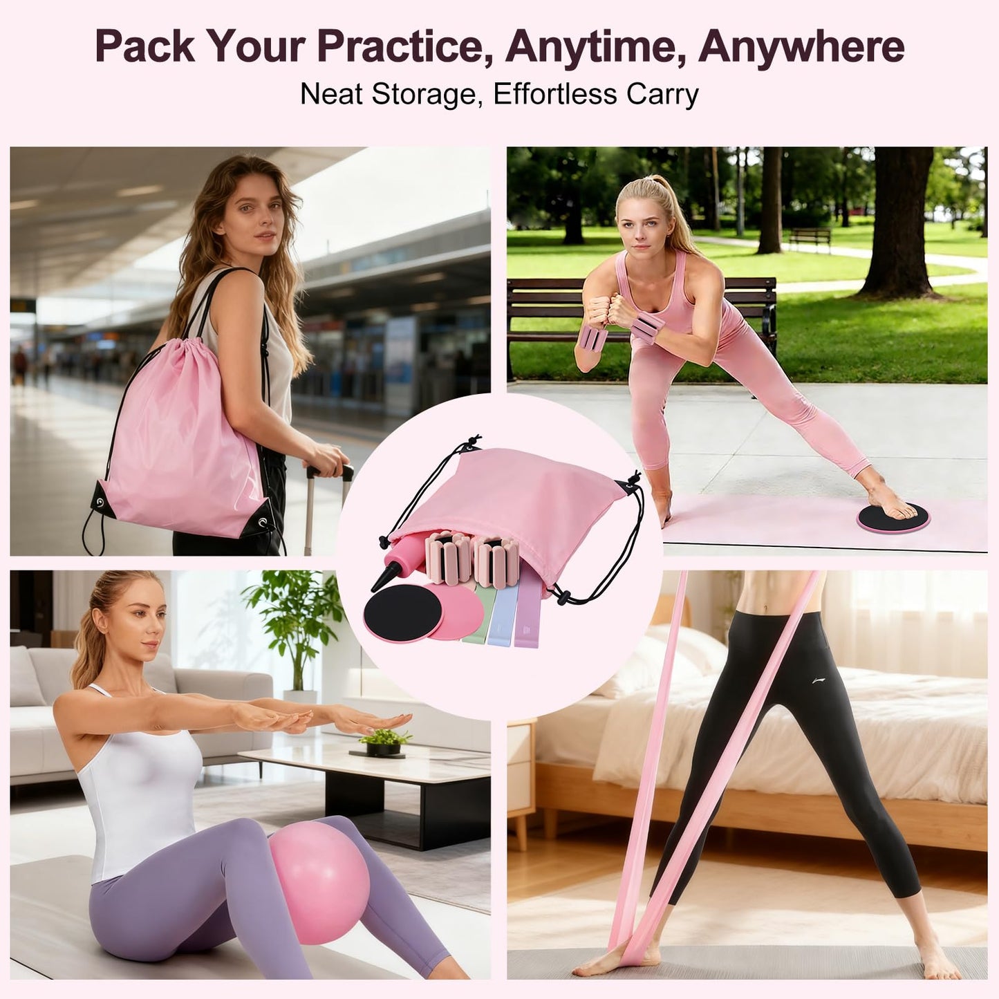 TSPFUI Pilates Kit, Home Pilates Workout Kit for Women, Pilates Equipment with Pilates Ring and Ball, Yoga Block & 5 Resistance Bands, Ankle Weights, Sliders & Grip Socks, Workout Guide Included