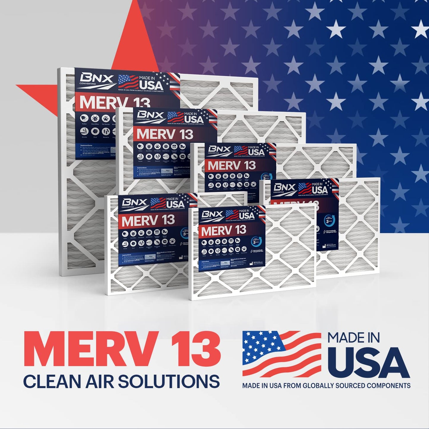BNX TruFilter 20x20x1 MERV 13 (12-Pack) AC Furnace Air Filter - MADE IN USA - Electrostatic Pleated Air Conditioner HVAC AC Furnace Filters - Removes Pollen, Mold, Bacteria, Smoke