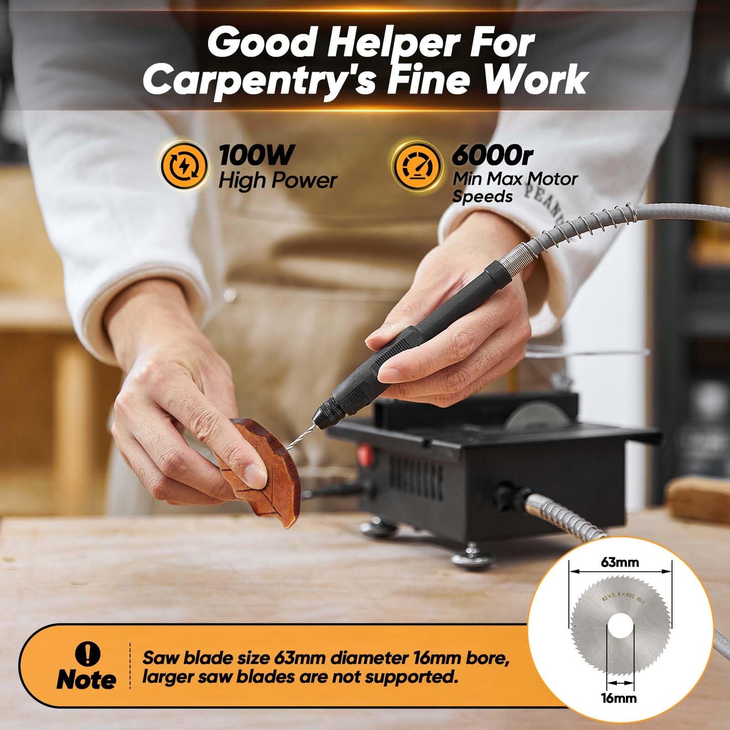 Saker Mini Multi-Functional Table Saw - Portable Desktop Electric Saw for Wood & Plastic Cutting, Speeds & Angle Adjustable with More Accessories