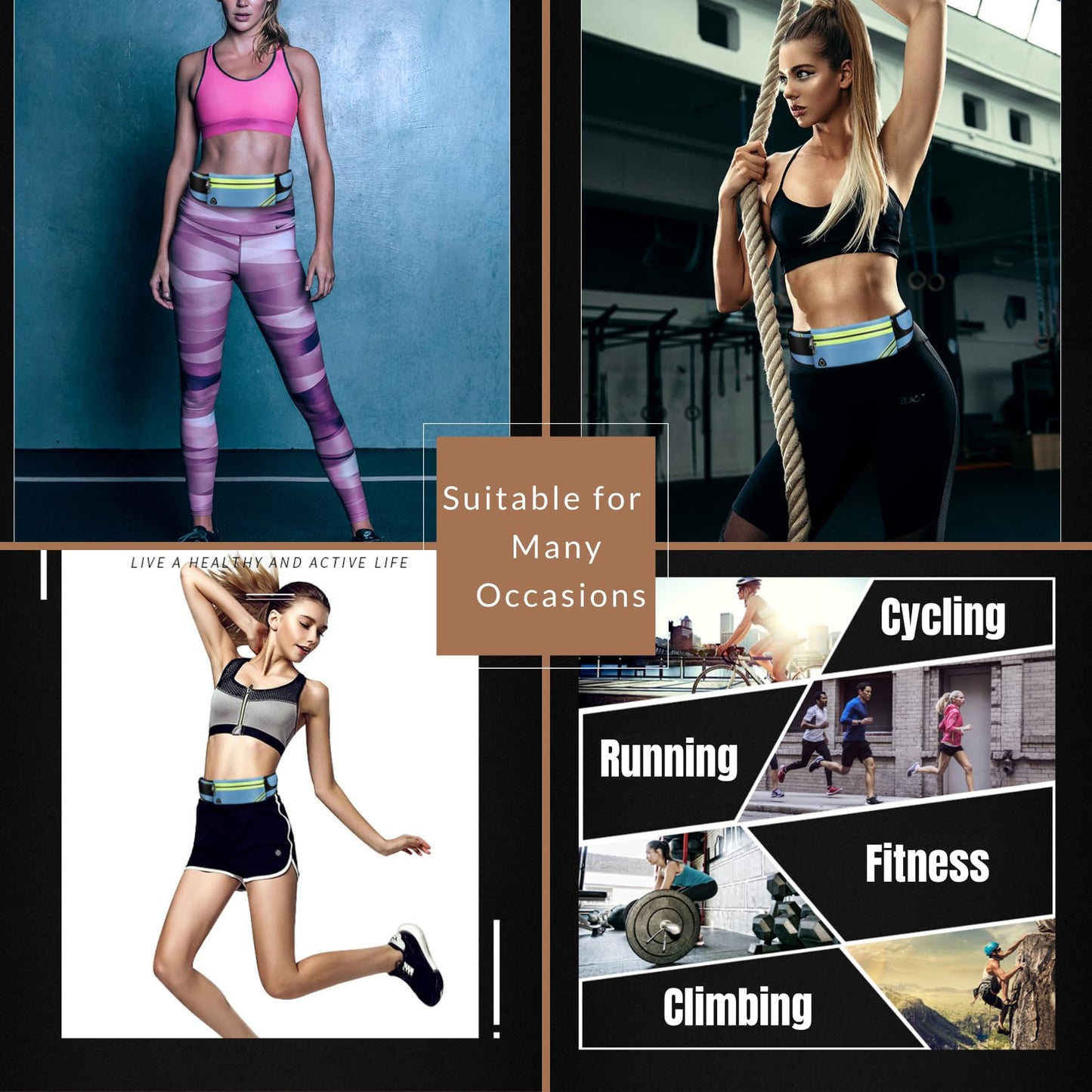 USHAKE Running Belt with Bounce-Free Pouch for iPhone and Samsung Galaxy - Ideal for Running, Walking, Cycling, and Gym Workouts Black