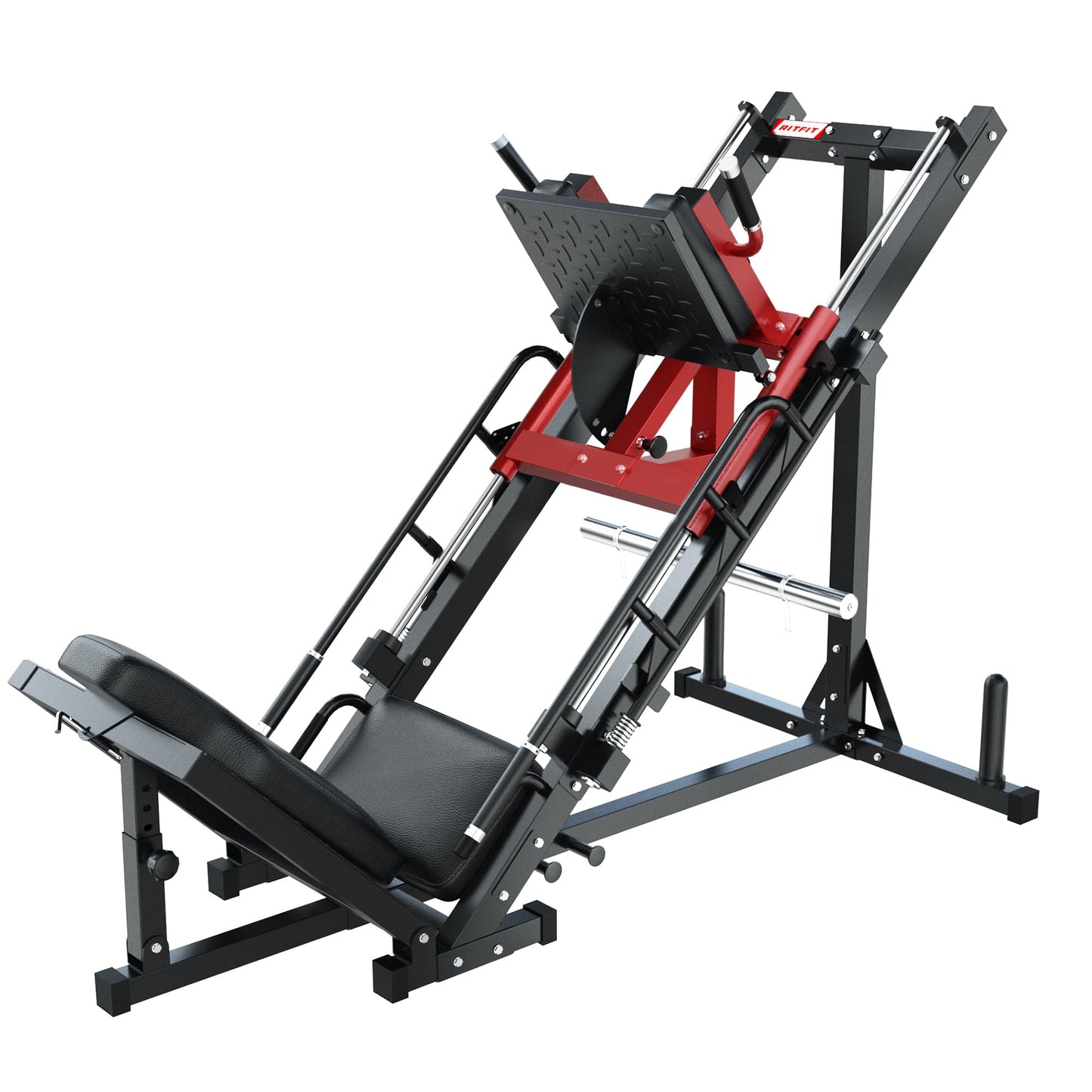 RitFit Leg Press Hack Squat Machine, Professional Adjustable Leg Press Machine for Home Gym with Linear Bearing, Full Lower Body Workout with Weight Storage (Red)
