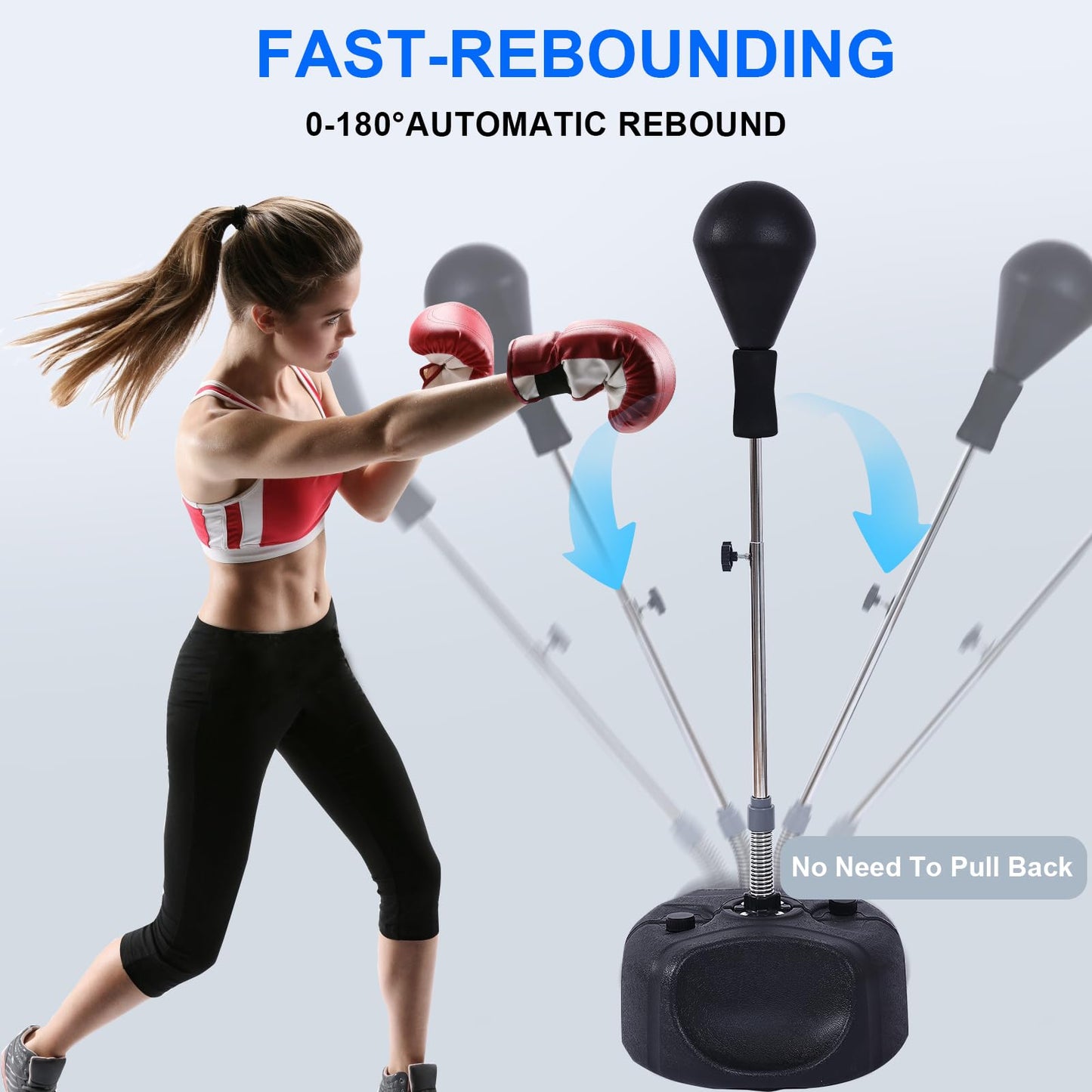 Stiatu Punching Bag with Stand, Heavy Boxing Bag Height Adjustable Reflex Bar and Speed Punching Bag for Adults & Youth, Home Gym Training Equipment for MMA Fitness Stress Relief (Black)