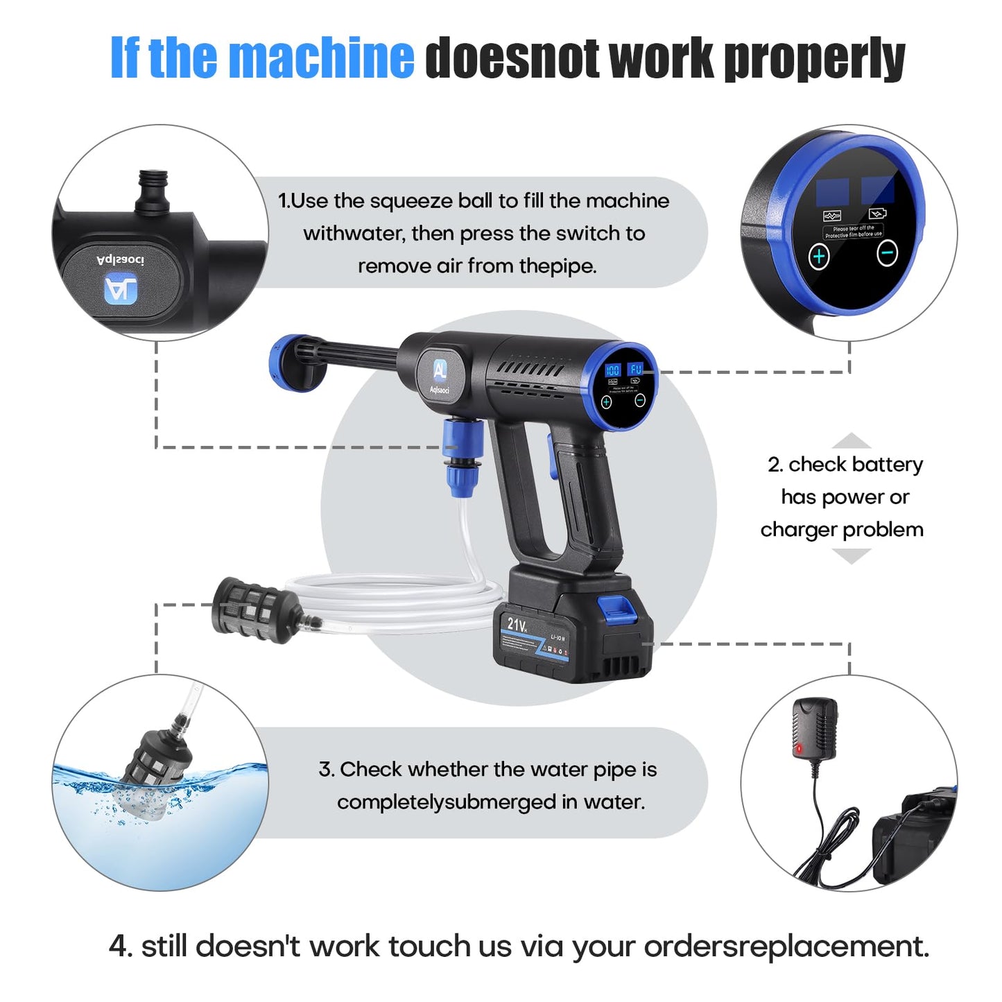 Cordless Portable Cleaning Tools, Brushless Portable Power Machine with LCD Display,100 Levels Adjustable,2ร21VRechargeable Batteries 6-in-1 Nozzle Sprayer for Car,Patio,RV,Fence & Yard Cleaning