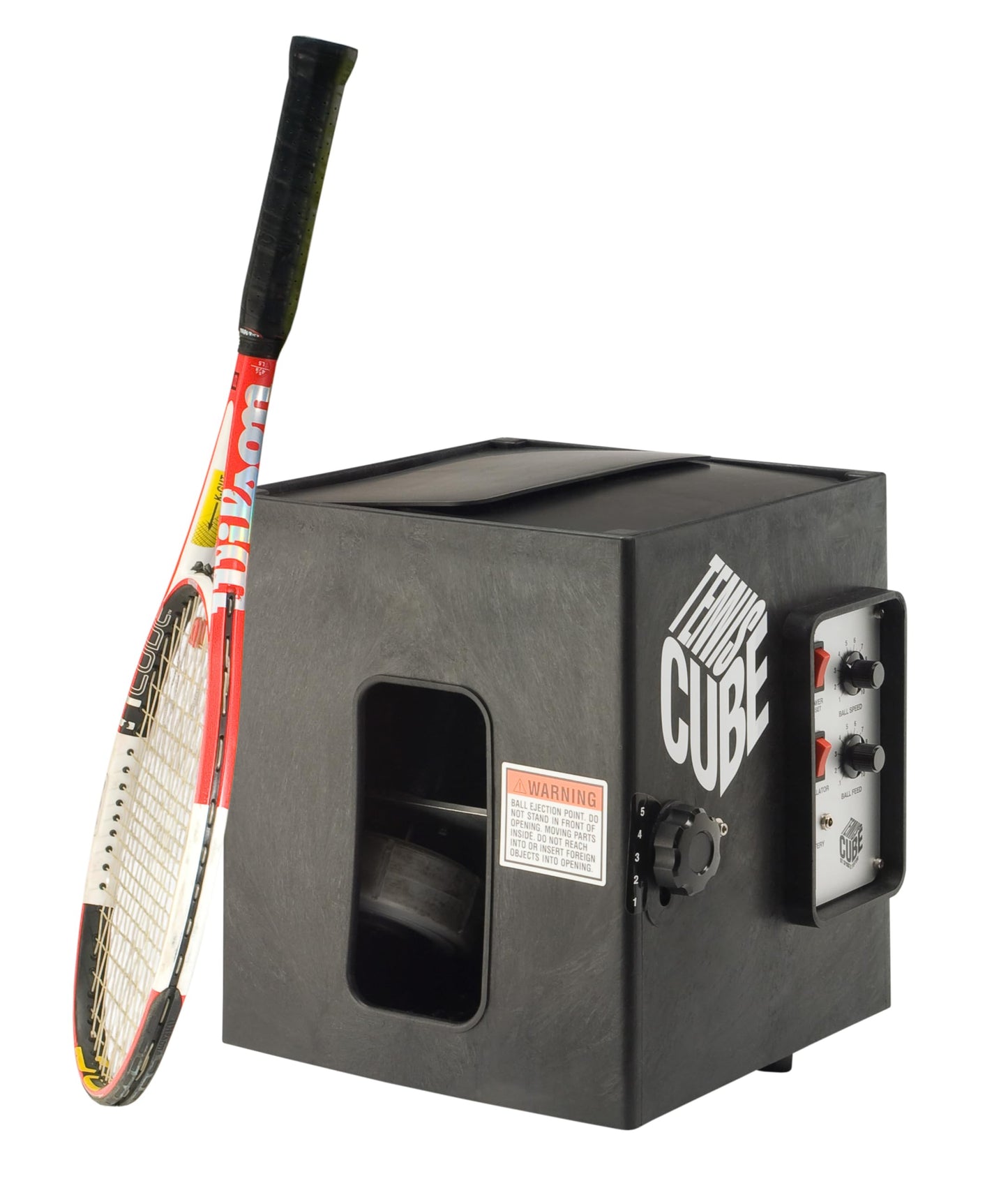 Sports Tutor Tennis Cube Ball Machine with Random Oscillator. Groundstrokes to Lobs. Weighs just 24 lbs. Made in USA by #1 Tennis Machine Company