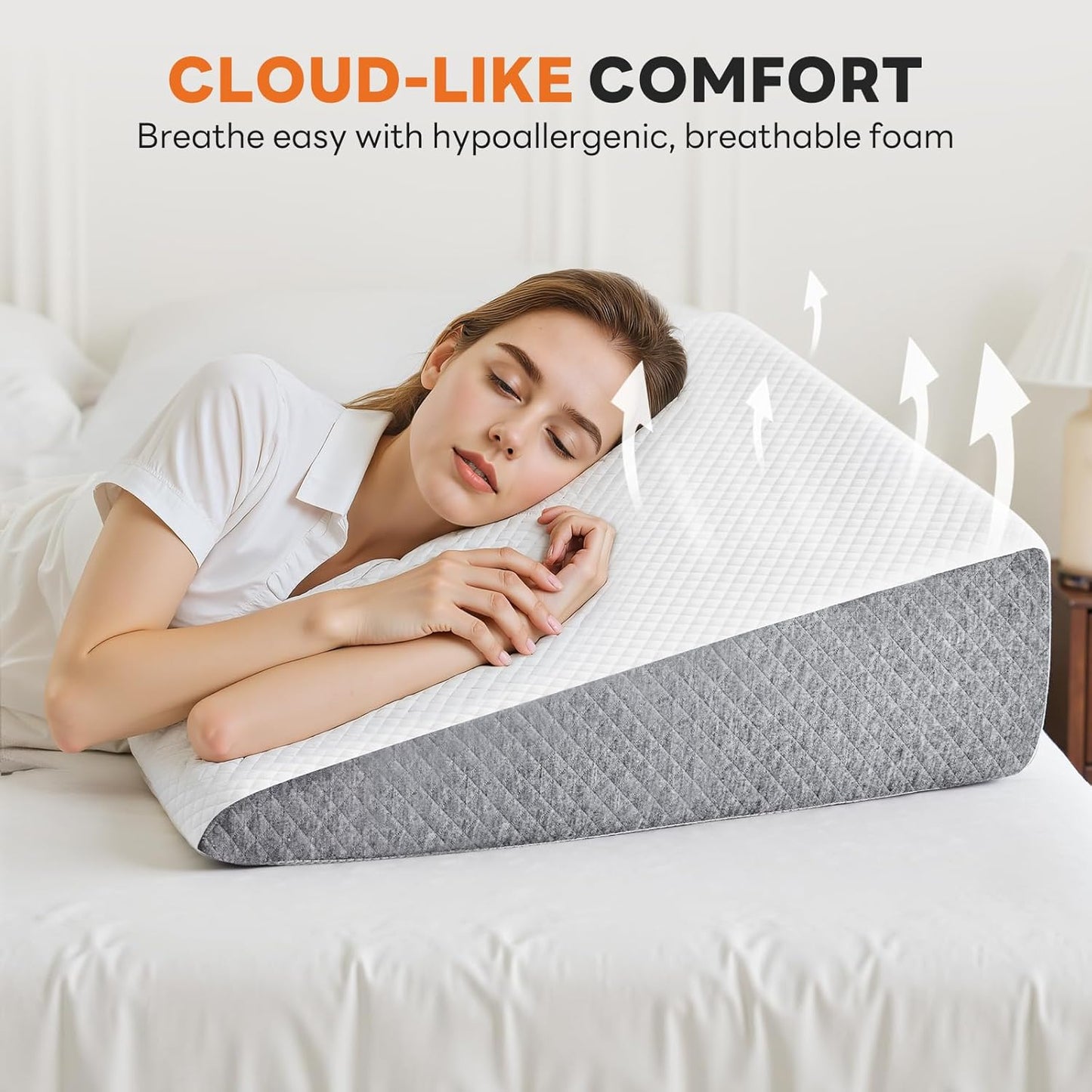 Sweetcrispy Wedge Pillow - Sleep Apnea Relief & Neck Pain Support | 7.5-Inch White & Grey Design