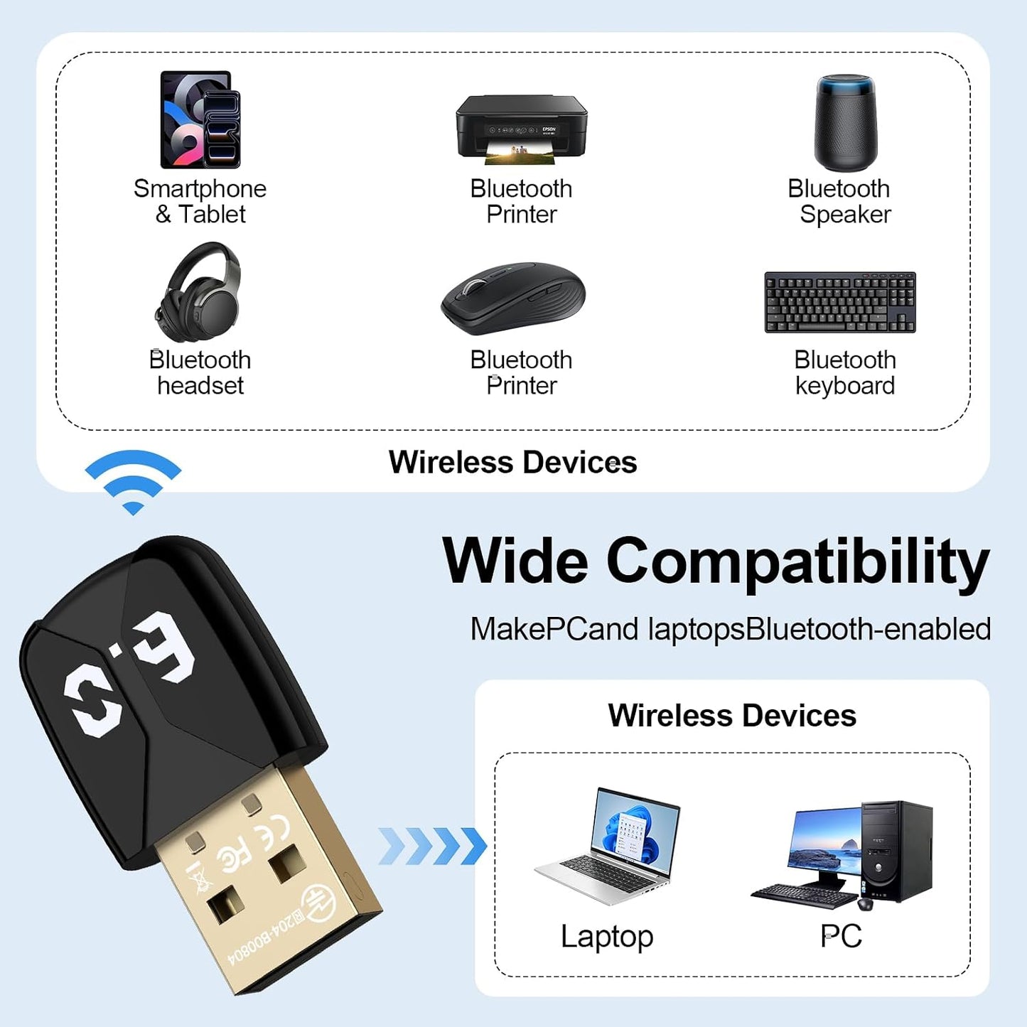ANDHOT 6.0 11/10/8.1/7 USB Bluetooth Adapter for PC, Plug and Play EDR&BLE Bluetooth Adapter Blue Tooth Dongle Receiver