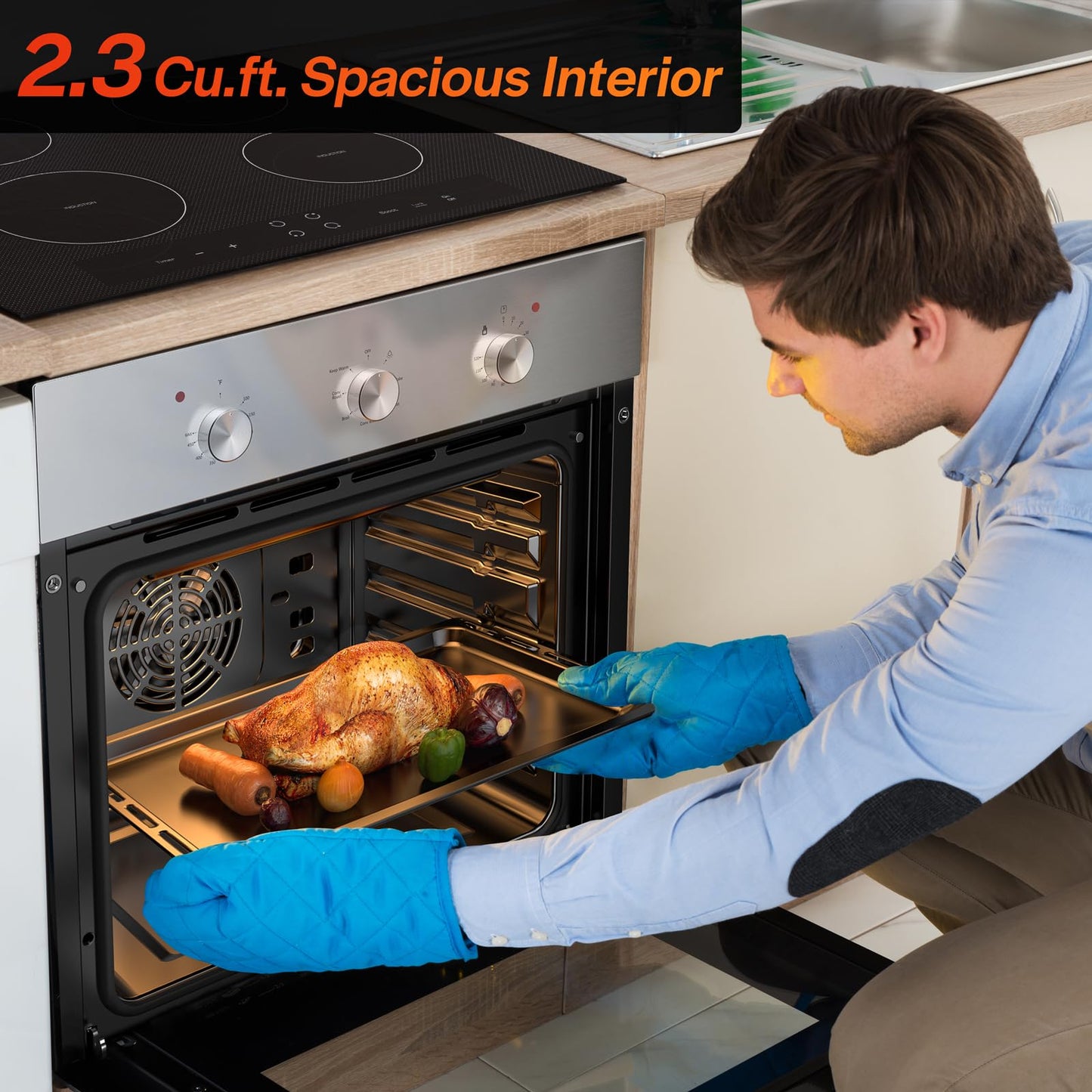 Empava Built-In Electric Single Wall Oven 24 inch with Convection and Rotisserie 6 Cooking Modes, Knob Control, Stainless Steel
