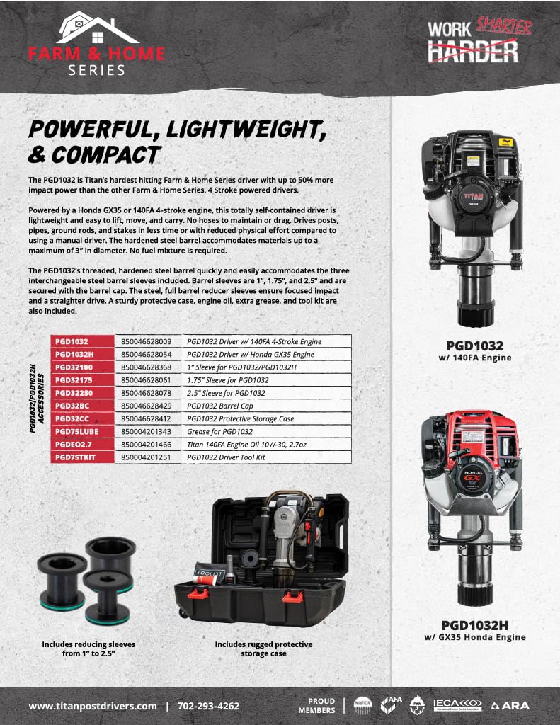 PGD1032 Titan Gas Powered Post Driver – Heavy-Duty Fence Post Driver for T-Posts, Pipes & Stakes – Portable Titan Fence Driver with 140FA 4-Stroke Engine – Farm & Ranch Use