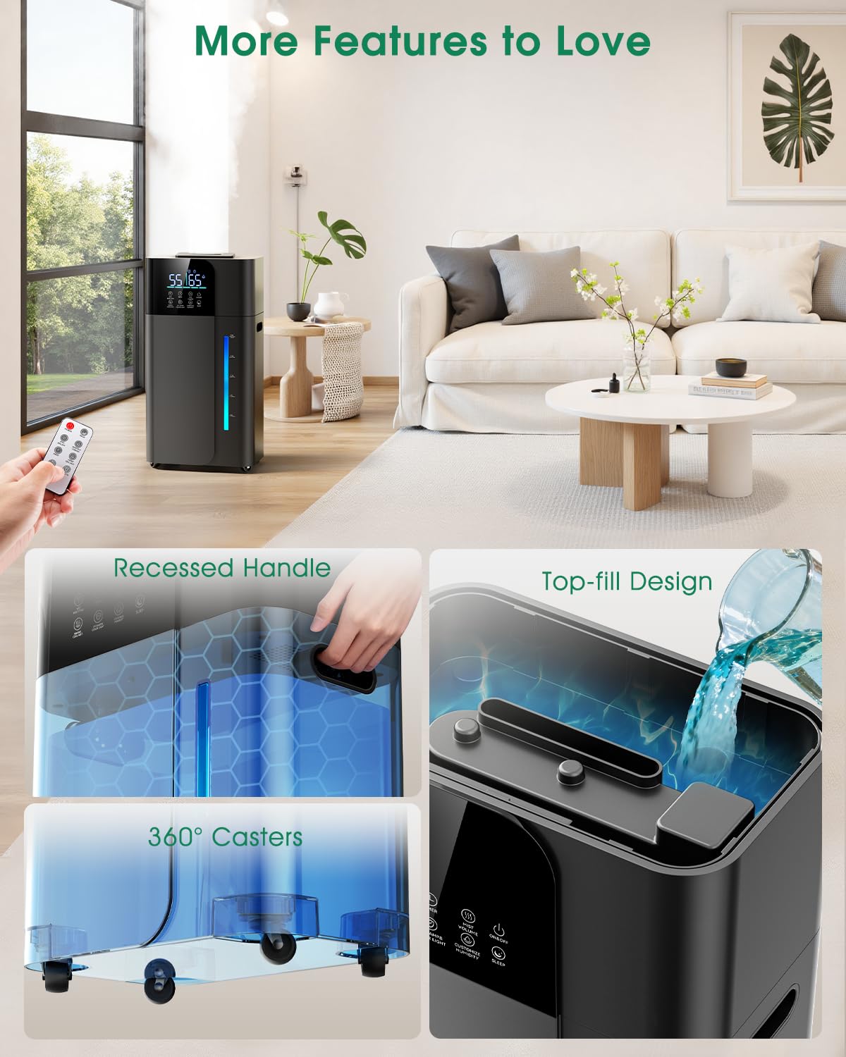 18L/4.7Gal Smart Humidifier Large Room, Warm & Cool Mist Humidifier for Bedroom, Up to 2500 sq ft Whole House Coverage, 800mL/h Output, Top Fill, 24H Timer, 70H Runtime, Humidifier for Home, Plant