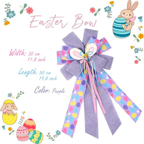 FinBurtip Easter Wreath Bows, Large Easter Rabbits Burlap Bows Holiday Bow Rabbits Bunny Bows for Wall Indoor Outdoor Decor (Purple)