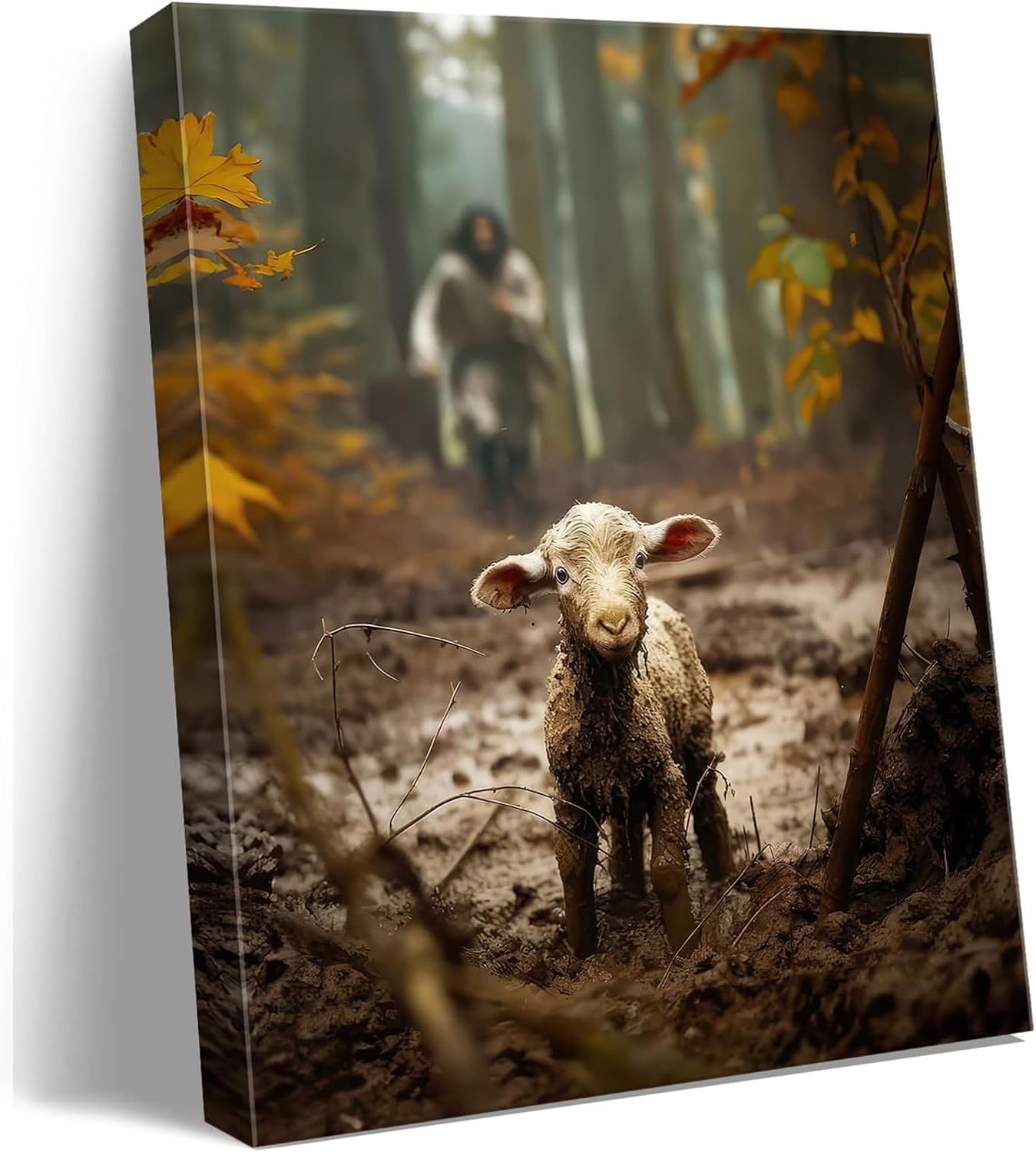 Skiennix Christian Wall Art - Jesus & Lamb Canvas Print for Prayer Room Decor | Perfect Baptism Gift