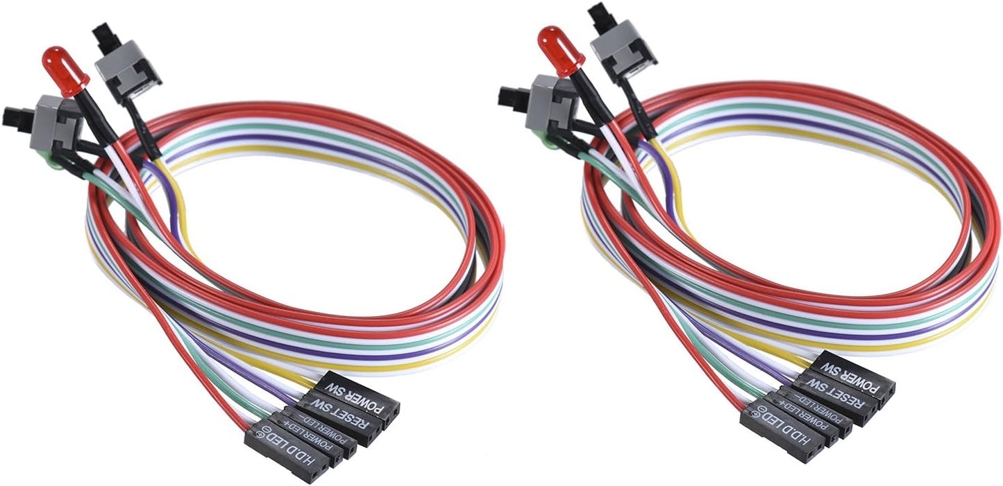 Warmstor 2 Pack 2-Pin 27-inch Reset PC Power Switch Cable Desktop On Off Push Button ATX Front Bezel Wire with HDD SW