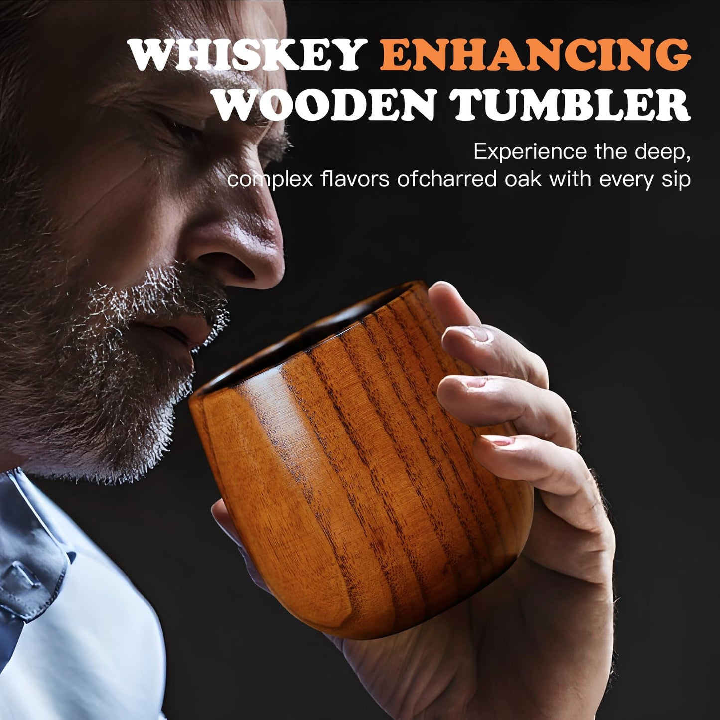 Original Charred Wooden Bourbon Drinking Glass, 11oz Handcrafted Whiskey Glasses for Men, Unique Unbreakable Old Fashioned Whiskey Glass for Dad, Husband or Bourbon Lovers