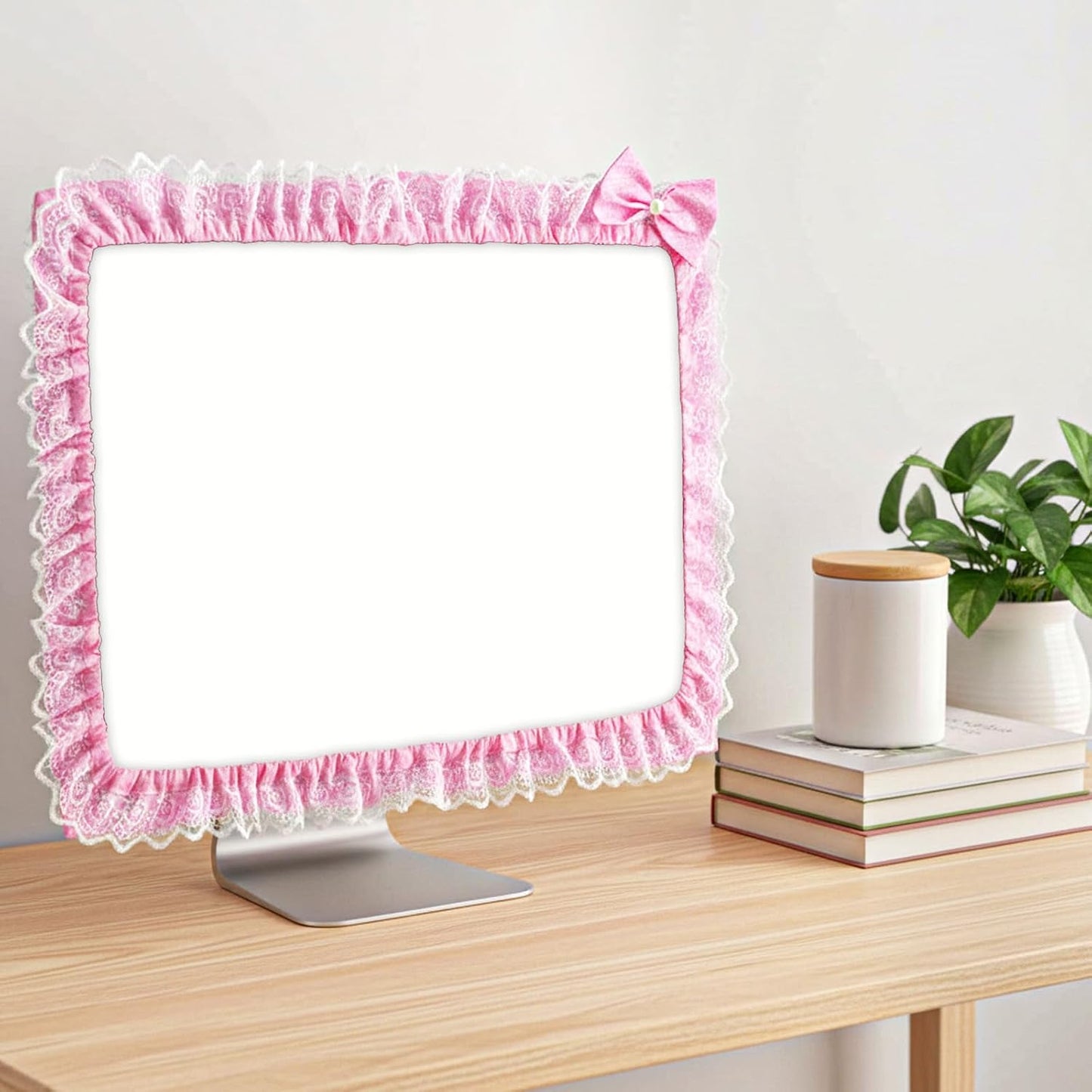 Yuanchu 23"-27" Lovely Computer Monitor Cover, Cute Bow-knot Dust Protector Pink TV Screen Monitor Decoration Dust