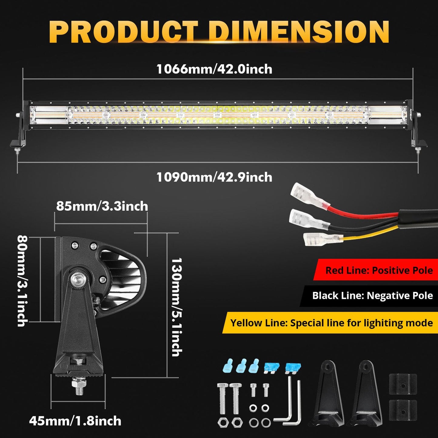 Auxbeam LED Led Light Bar 42 Inch 240W Straight Spot Flood Combo Led Off Road Lights, Amber White Strobe Offroad Fog Light Memory Function Yellow Driving Work Lights for Truck with DT Wiring Hardness