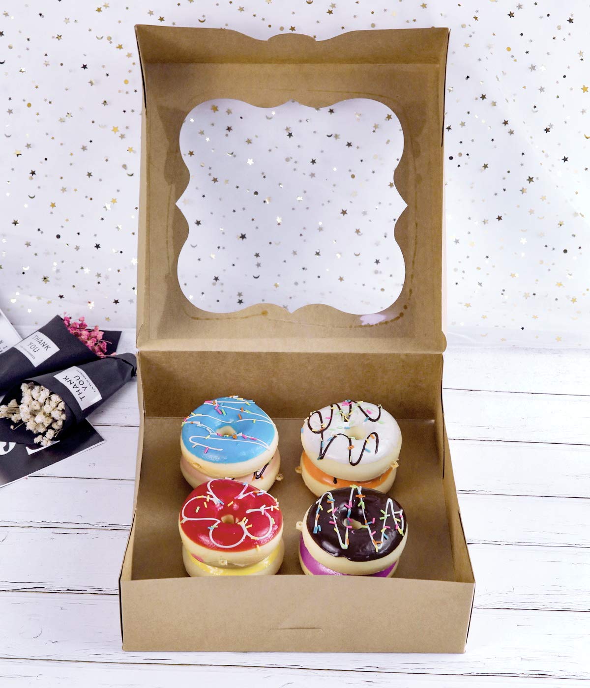 CHERRY 15-Pack 10"x10"x3"Brown Bakery Boxes with PVC Window for Pie and Cookies Boxes Small Natural Kraft Paper Box 10x10x3inch Pack of 15