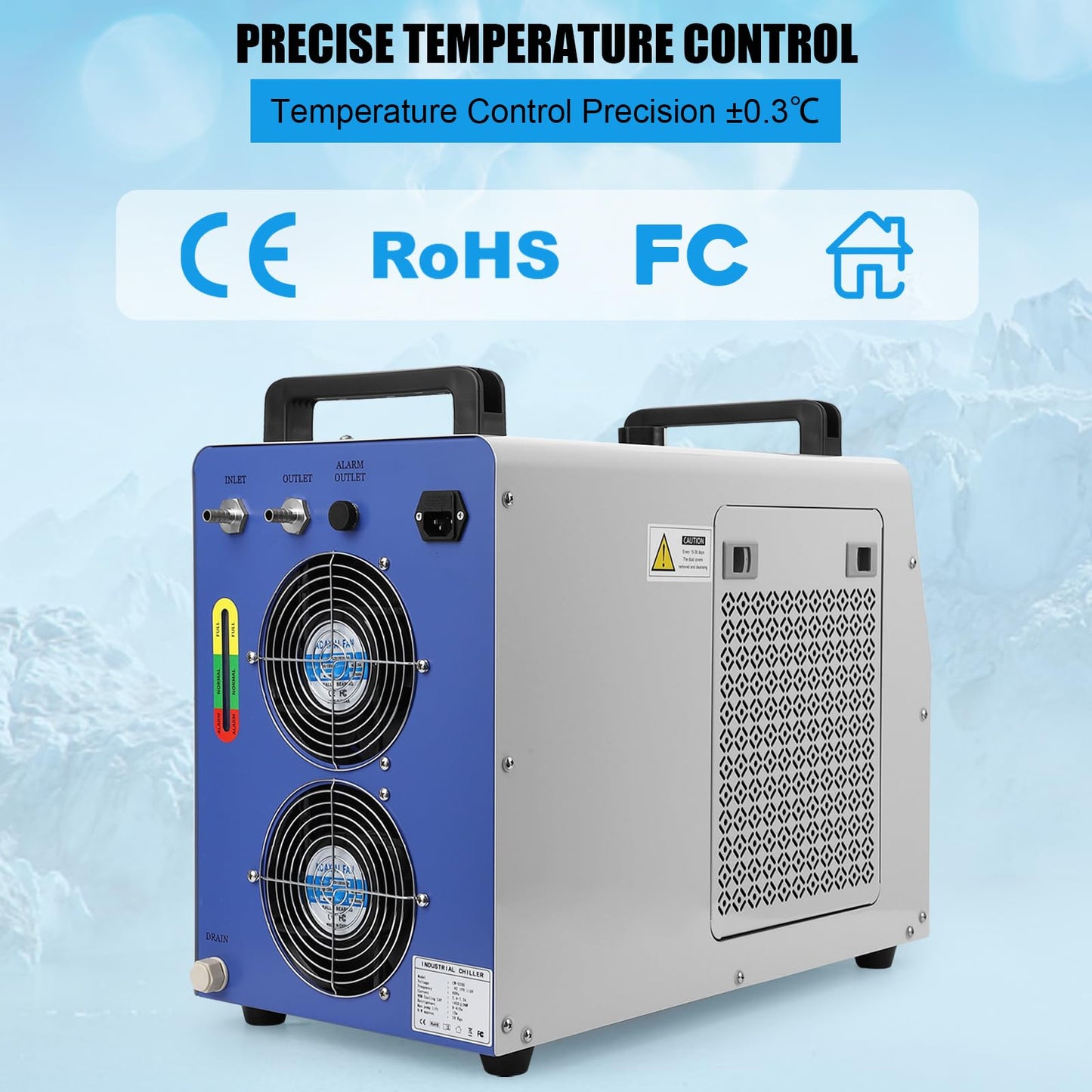 Garvee Industrial Water Chiller CW-5000, 7L 1.14HP 2.6gpm Thermolysis Type Water Cooling System for 40W 50W 60W 70W 80W 90W 100W CO2 Laser Engraving & Cutting Machines,Cools 3868 Btu/h, 110V