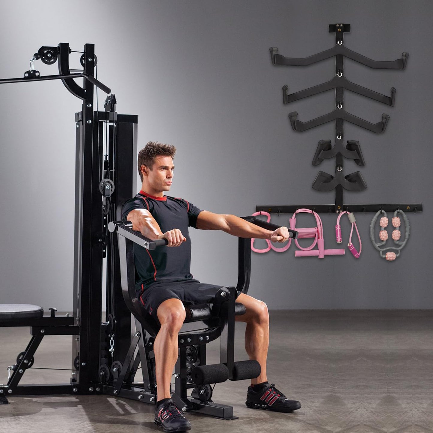 Whiidoom Lat Pulldown Attachments Lat Pull Down Bar Storage Rack for Mag Grip Lat Pulldown Machines Attachments Stand Cable Attachment Storage Rack for Home Gym and Gym Wall Storage