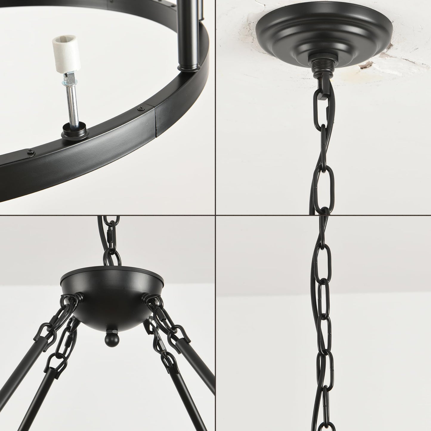 ZBMYRBZJ Black Wagon Wheel Chandelier 32 inch,12-Light Farmhouse Wagon Wheel Chandeliers Round Industrial Ceiling Light fixtures for Porch high Ceilings Living Dining Room Foyer Entryway