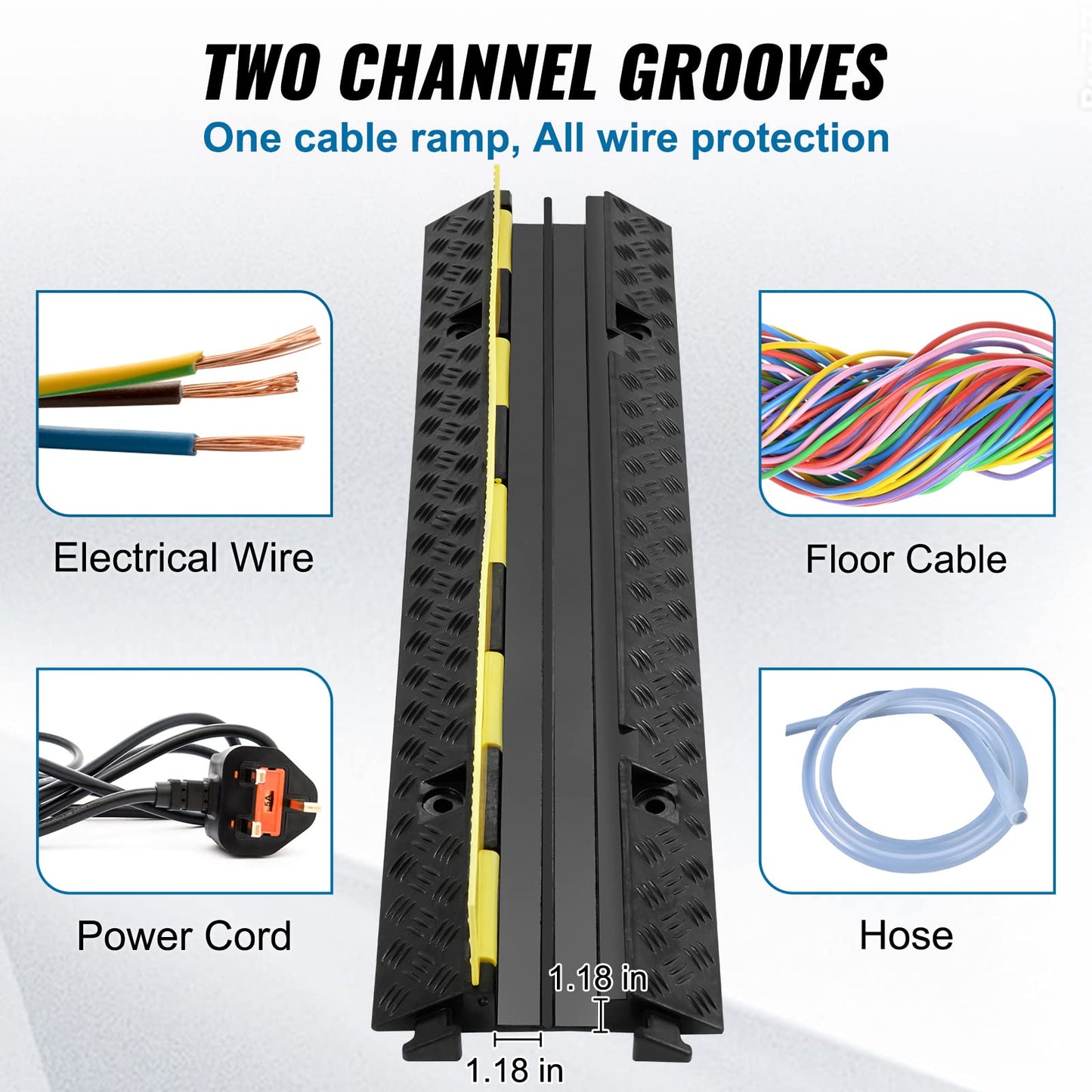 VEVOR Cable Protector Ramp, 5 Packs 2 Channels Speed Bump Hump, Rubber Modular Speed Bump & 5 PCs Rubber Cable Protector Ramp, 2 Channel, 12000 lbs/axle Capacity Heavy Duty Hose Wire