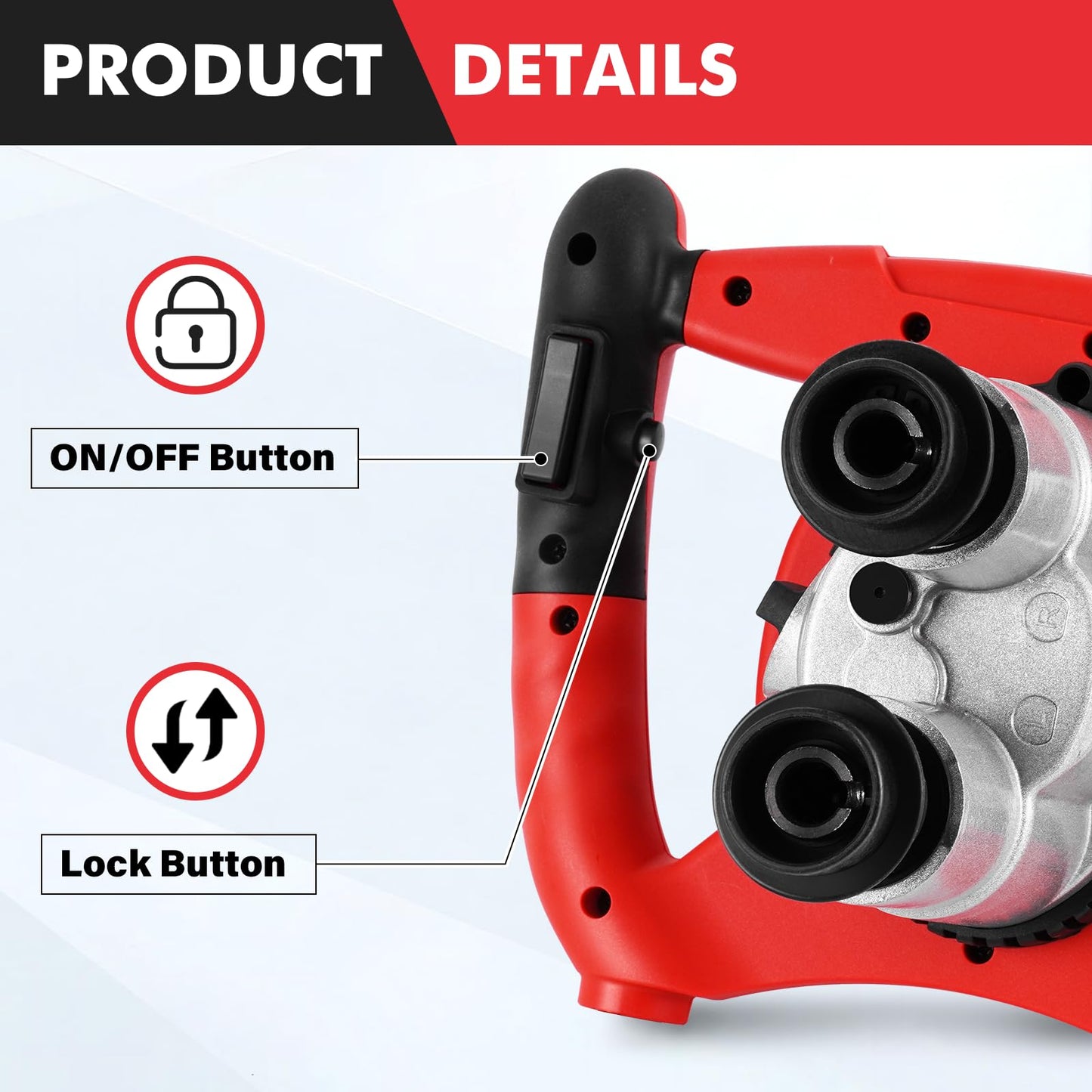 Meticuloso Concrete Mixer 2100W, Upgraded Double Paddle, Portable Cement Mixer with 6 Speed, 950RPM, Handheld Mud Mixer for Mortar, Paint, Grout, Plaster, Thinset, Fodder Stirring Tool